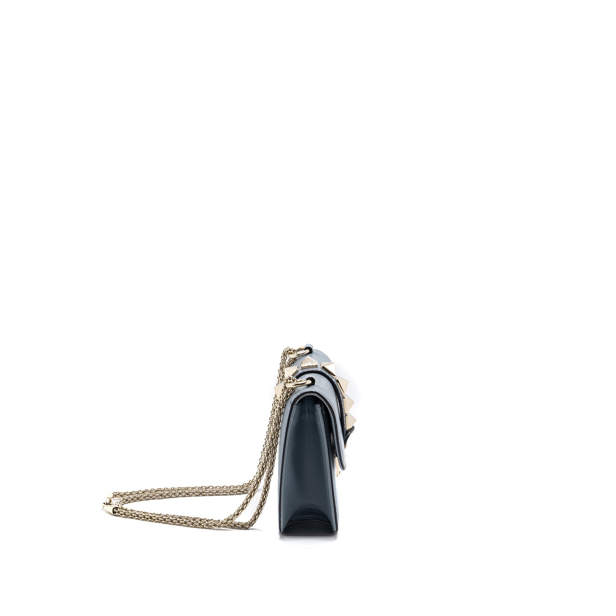 VALENTINO GARAVANI ROCKSTUD GLAM LOCK CHAIN BAG LEATHER LIGHT BLUE LGHW