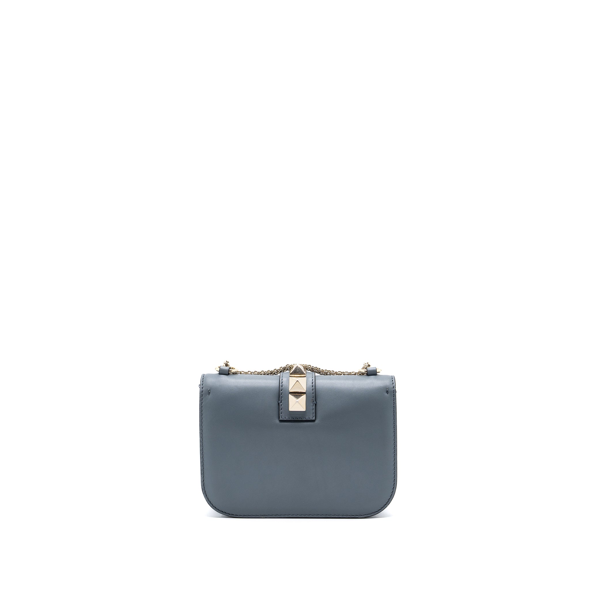 VALENTINO GARAVANI ROCKSTUD GLAM LOCK CHAIN BAG LEATHER LIGHT BLUE LGHW
