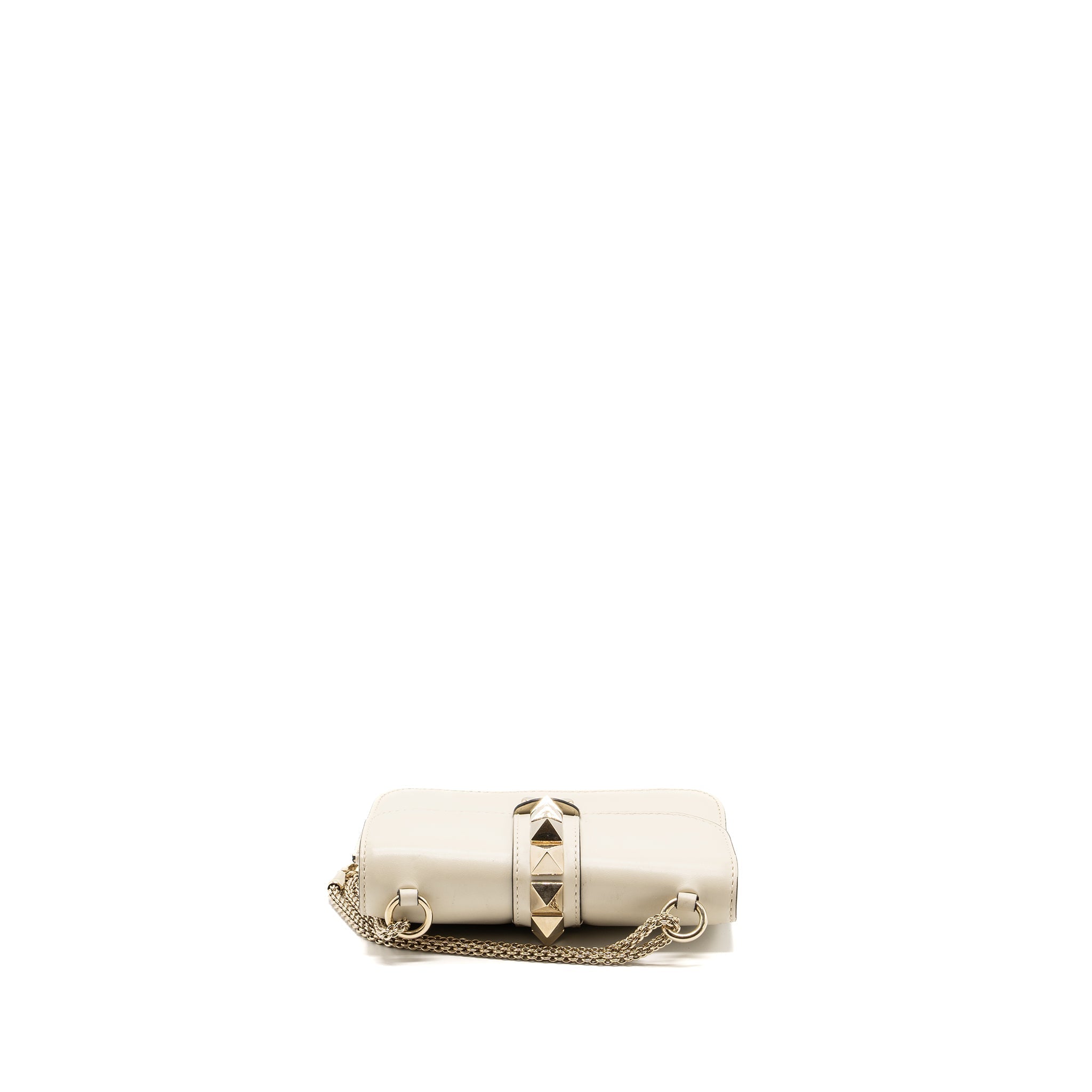 VALENTINO GARAVANI ROCKSTUD GLAM LOCK CHAIN BAG LEATHER WHITE LGHW