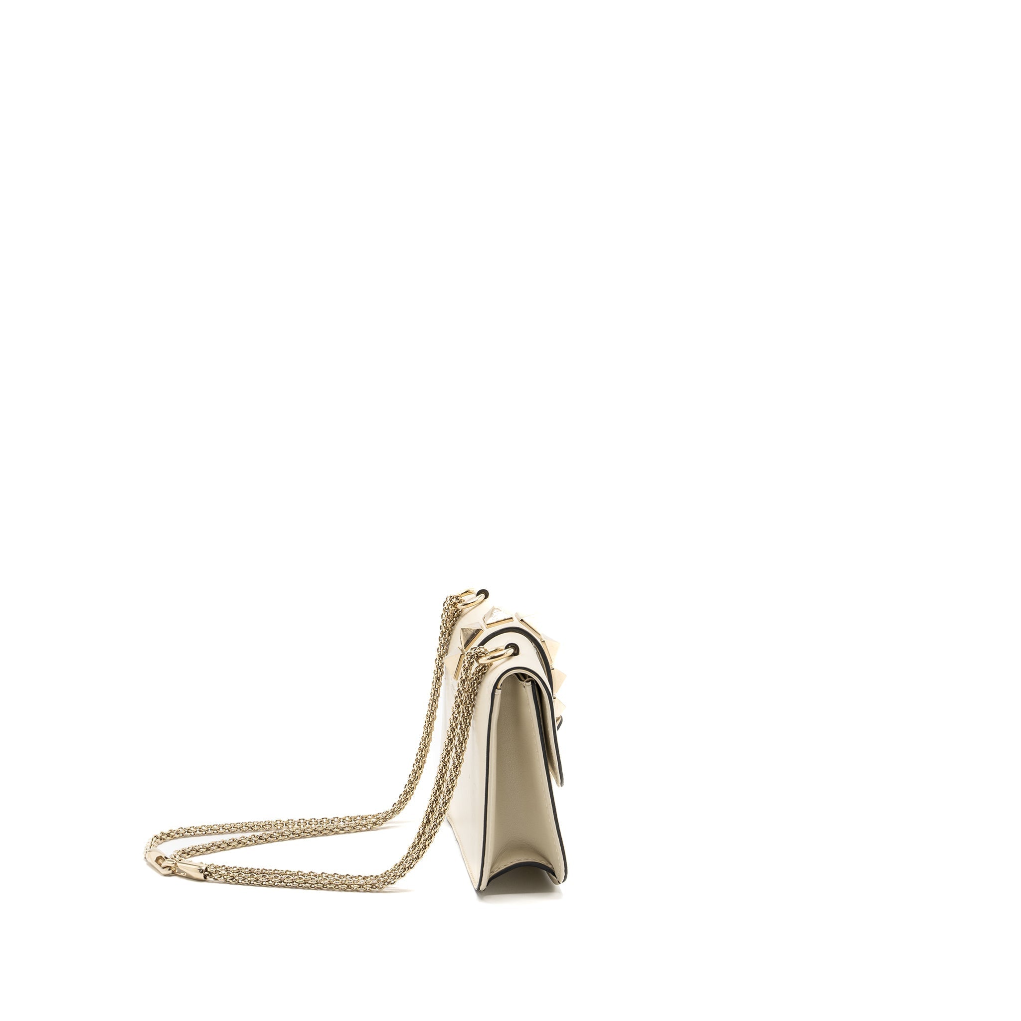 VALENTINO GARAVANI ROCKSTUD GLAM LOCK CHAIN BAG LEATHER WHITE LGHW