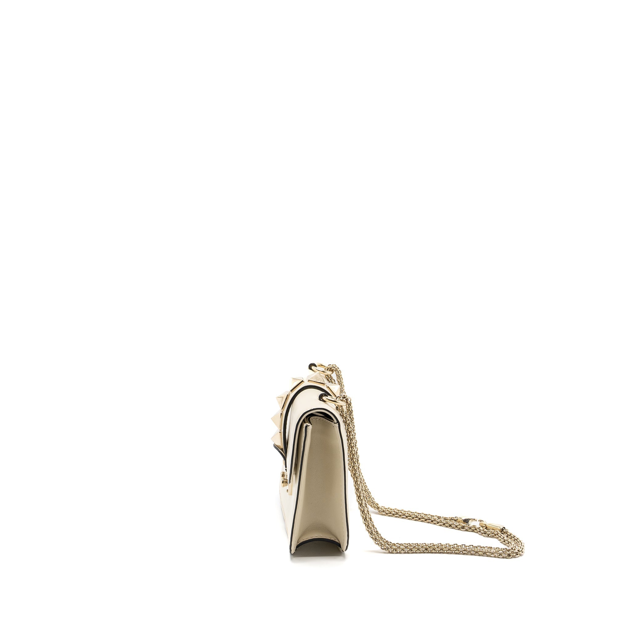 VALENTINO GARAVANI ROCKSTUD GLAM LOCK CHAIN BAG LEATHER WHITE LGHW