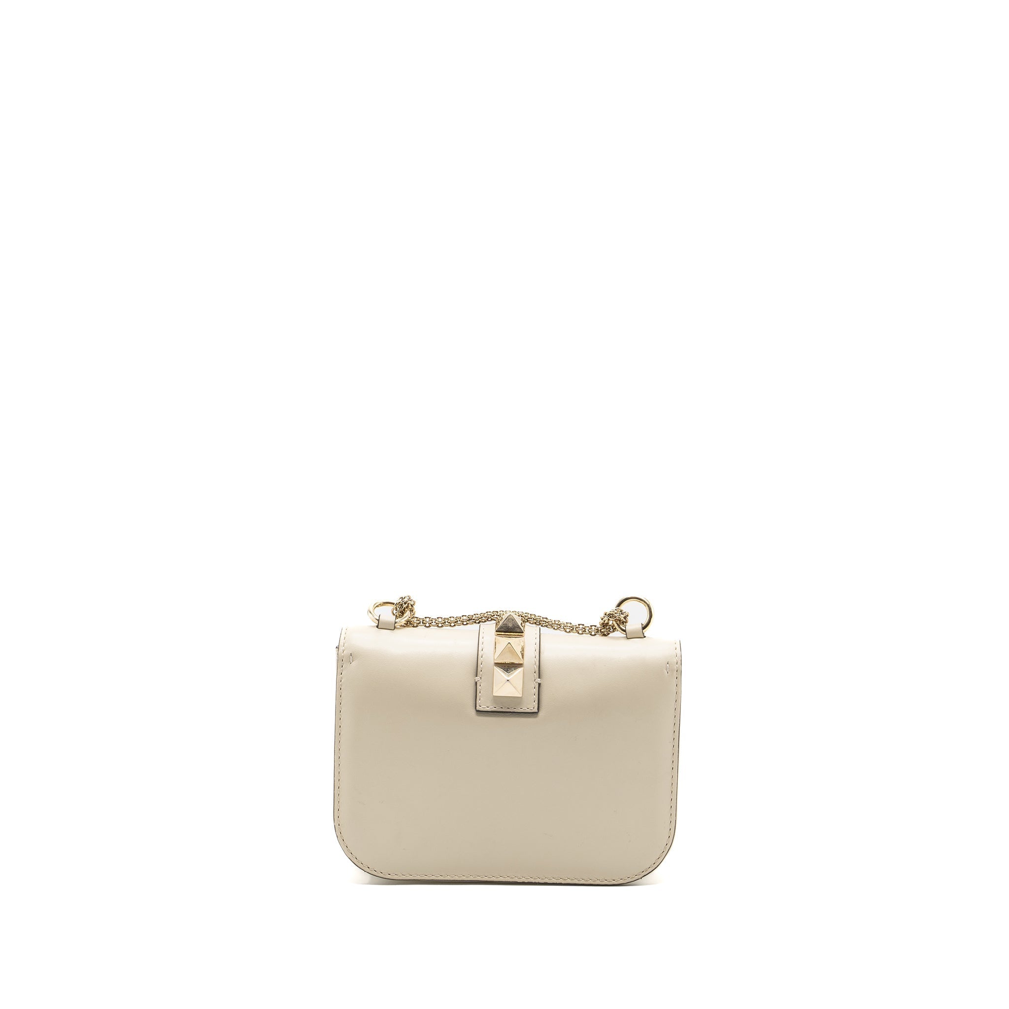 VALENTINO GARAVANI ROCKSTUD GLAM LOCK CHAIN BAG LEATHER WHITE LGHW