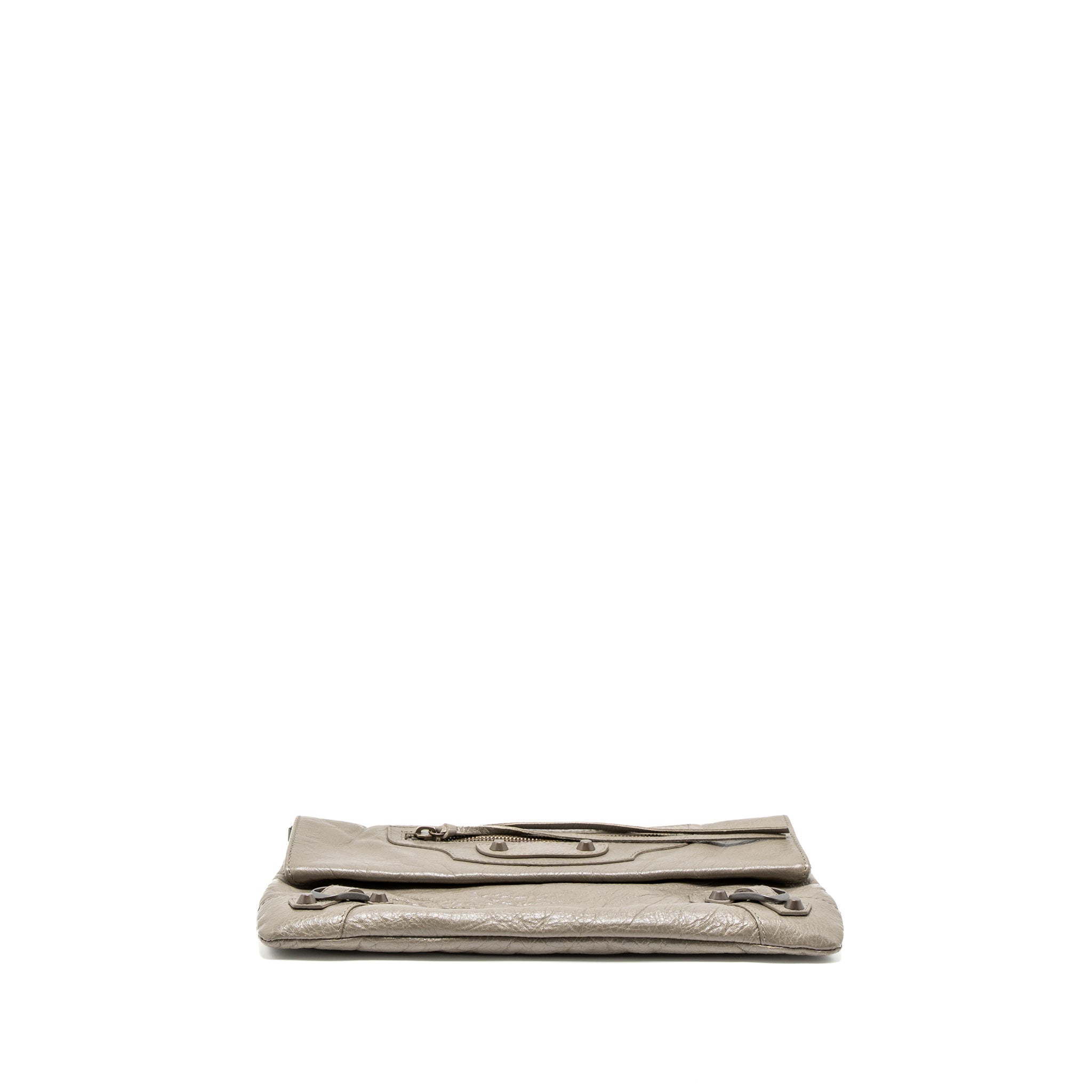 BALENCIAGA CITY FOLD CLUTCH/SHOULDER BAG LEATHER GREY RUTHENIUM HARDWARE