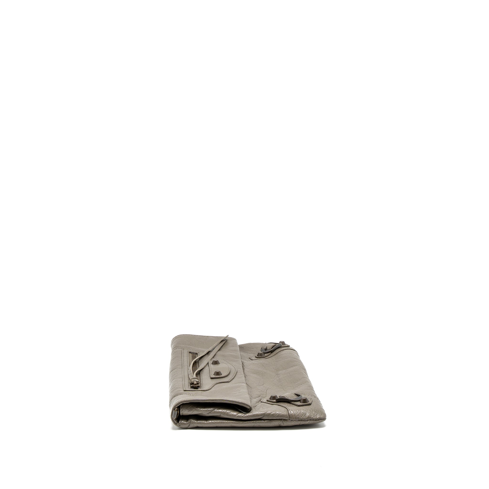 BALENCIAGA CITY FOLD CLUTCH/SHOULDER BAG LEATHER GREY RUTHENIUM HARDWARE