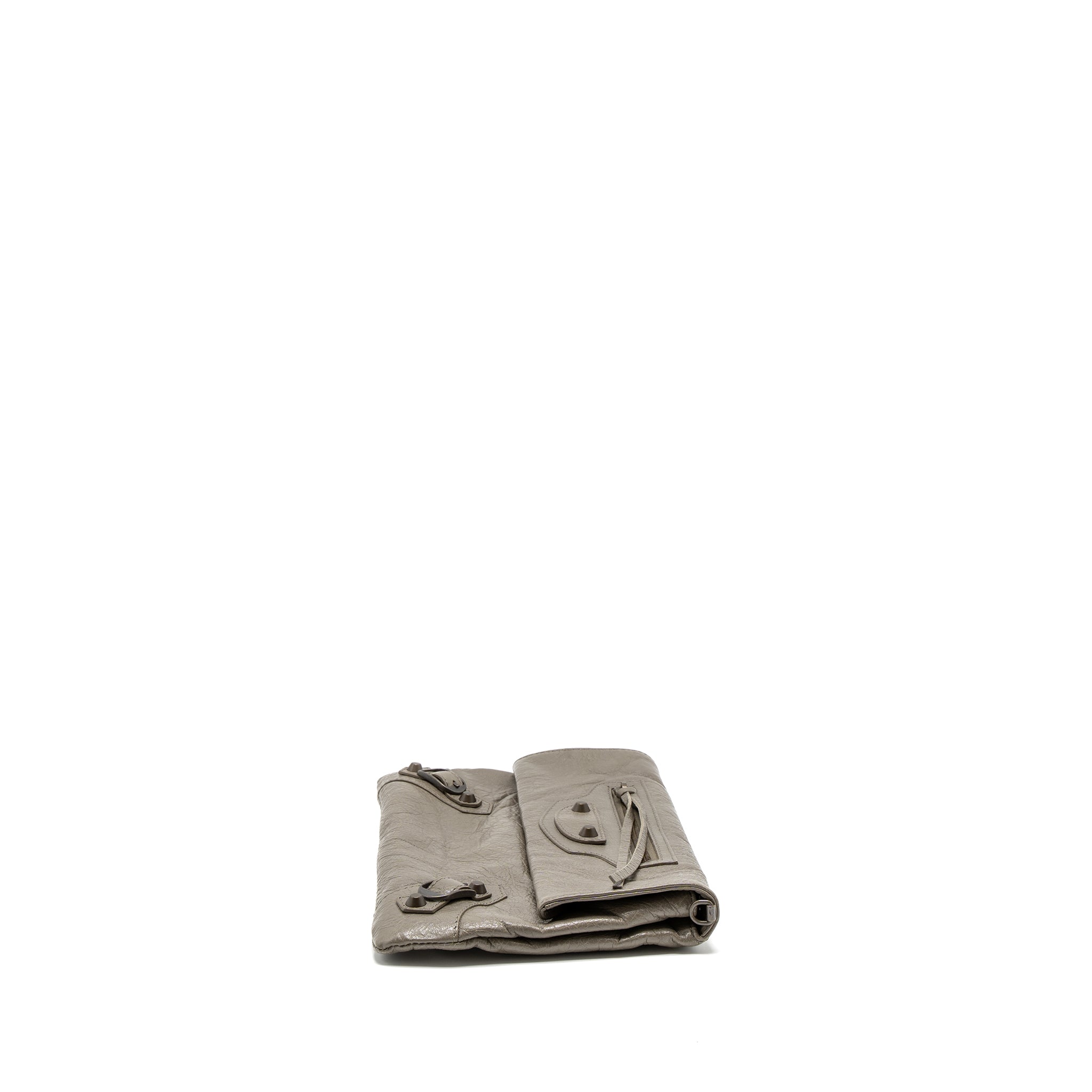 BALENCIAGA CITY FOLD CLUTCH/SHOULDER BAG LEATHER GREY RUTHENIUM HARDWARE