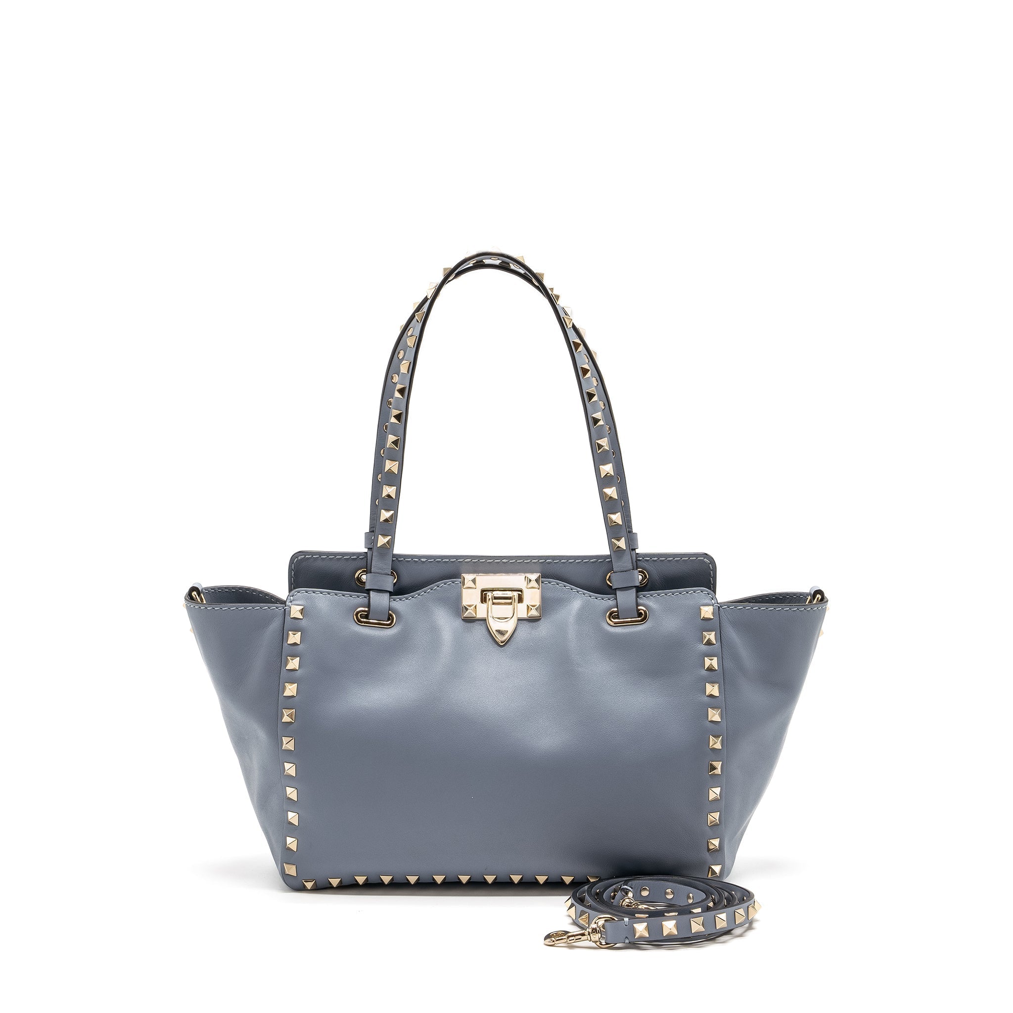 VALENTINO SMALL GRAINY ROCKSTUD BAG LAMBSKIN LIGHT BLUE LGHW