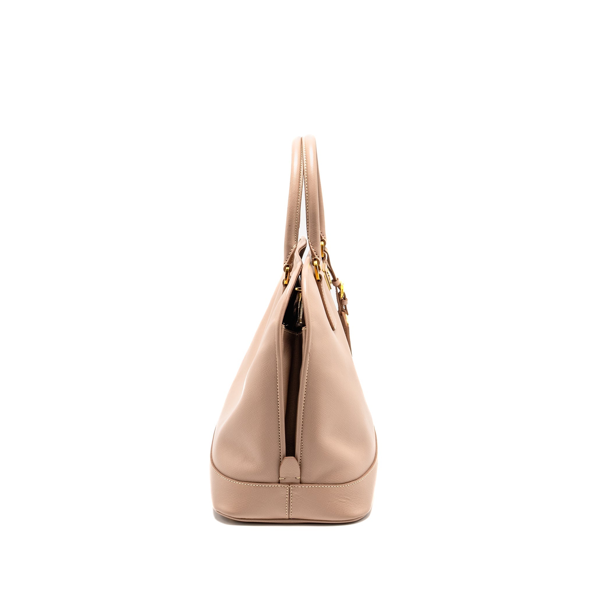 PRADA SAFFIANO VERNICE PROMENADE DOME TOTE LEATHER BEIGE GHW
