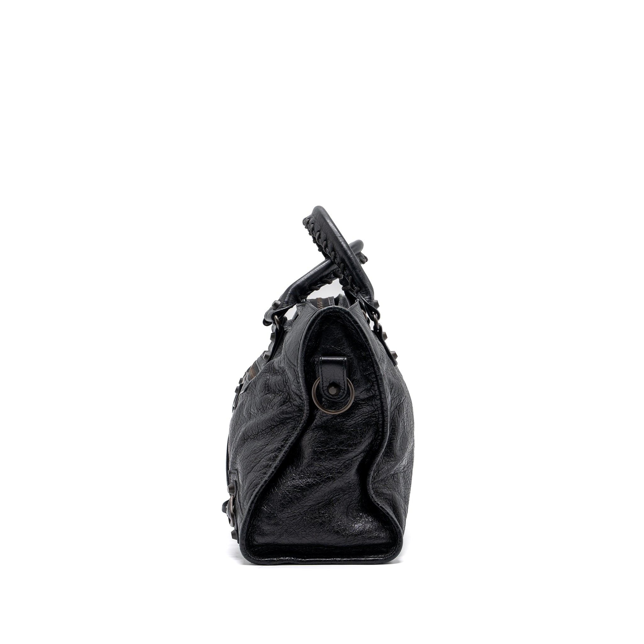 BALENCIAGA CLASSIC CITY BAG LEATHER BLACK RUTHENIUM SILVER HARDWARE