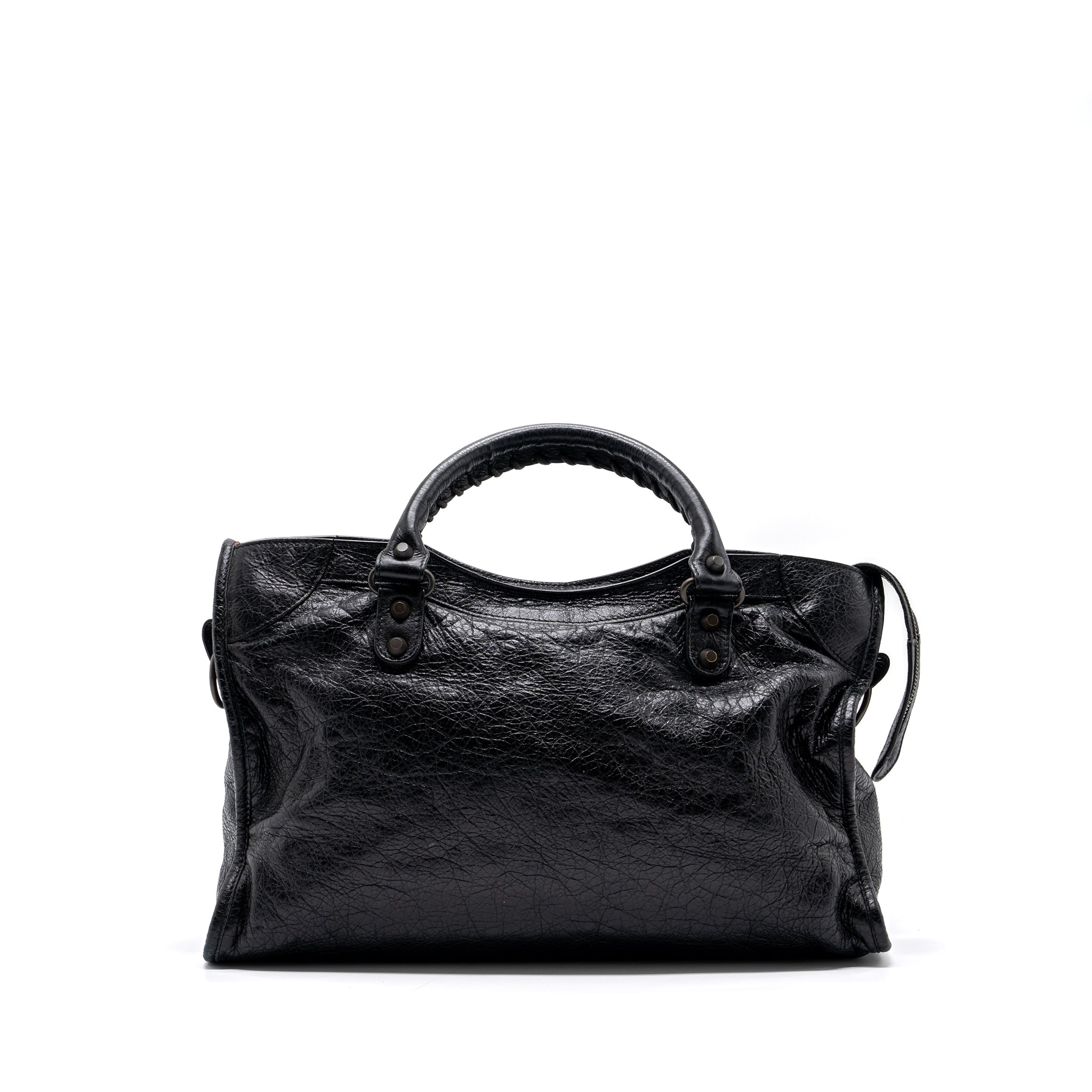BALENCIAGA CLASSIC CITY BAG LEATHER BLACK RUTHENIUM SILVER HARDWARE