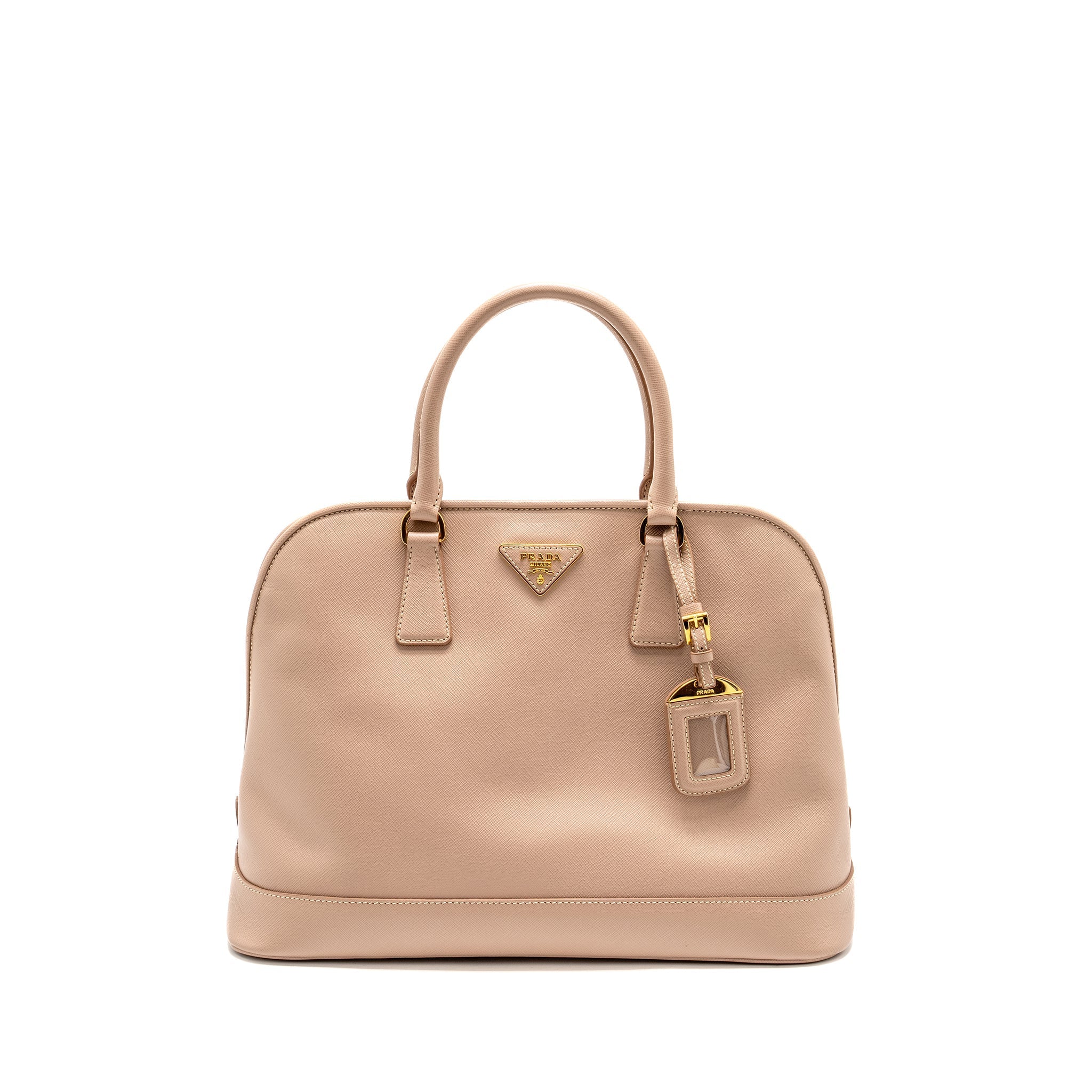 PRADA SAFFIANO VERNICE PROMENADE DOME TOTE LEATHER BEIGE GHW