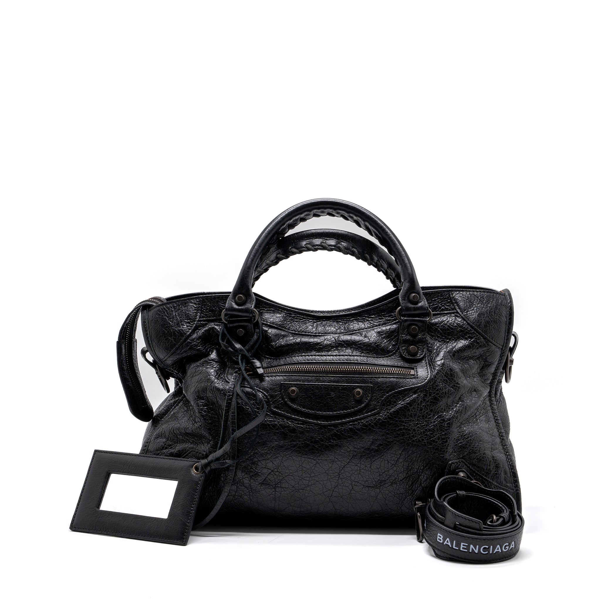 BALENCIAGA CLASSIC CITY BAG LEATHER BLACK RUTHENIUM SILVER HARDWARE