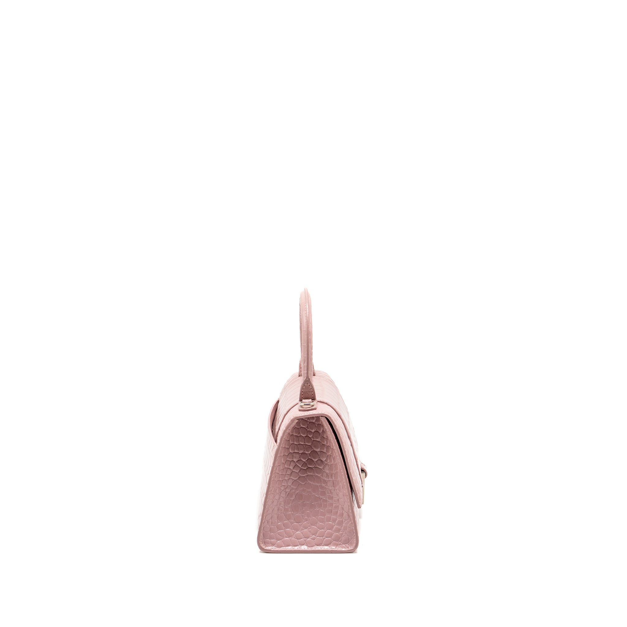 BALENCIAGA HOURGLASS S CROC-EMBOSSED CALFSKIN PINK SHW