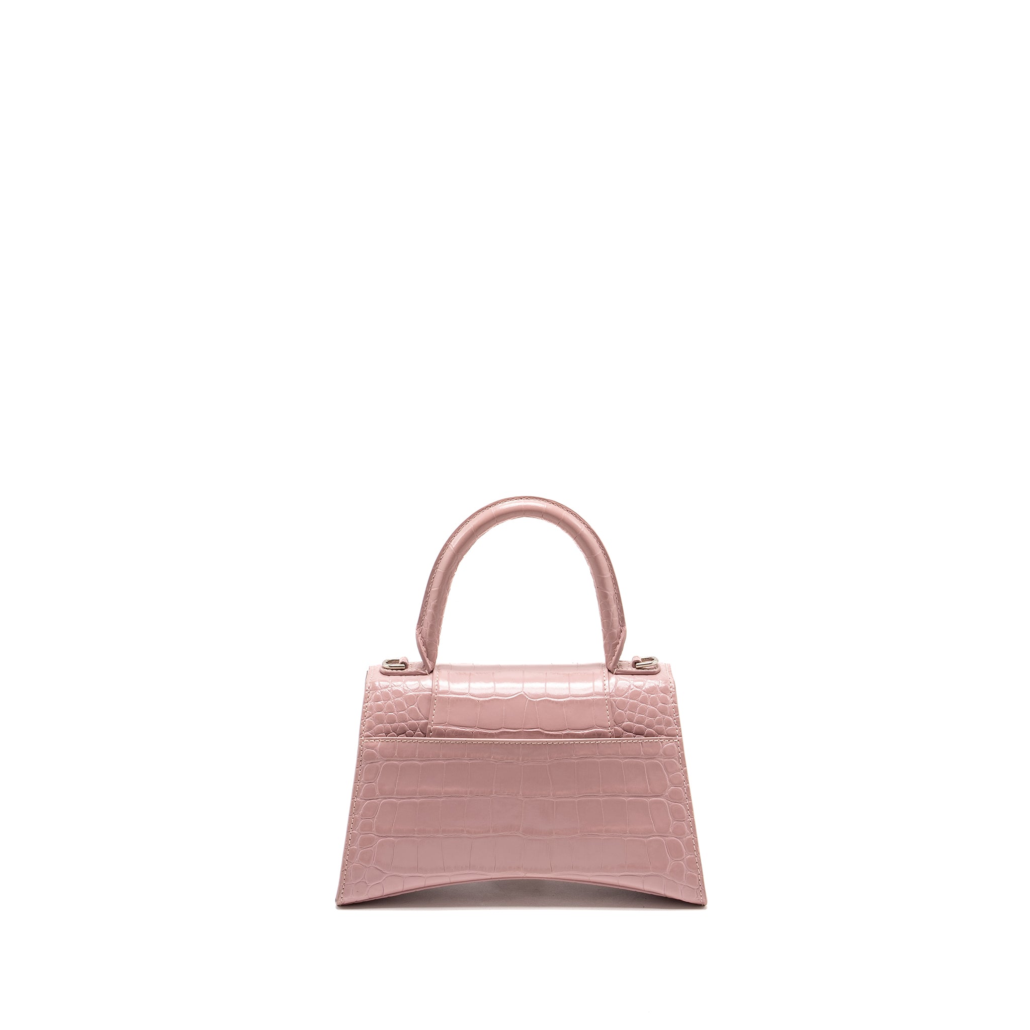 BALENCIAGA HOURGLASS S CROC-EMBOSSED CALFSKIN PINK SHW