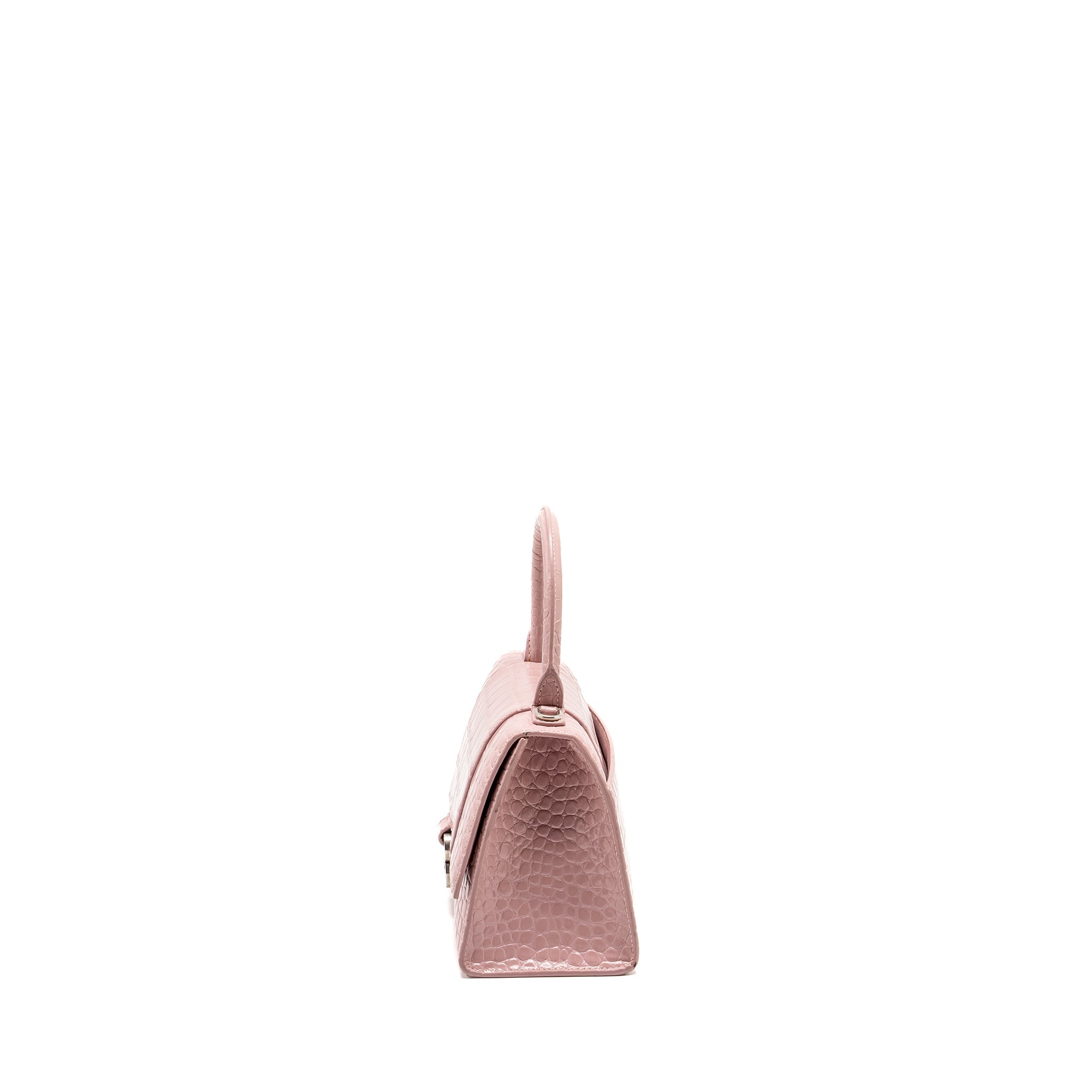 BALENCIAGA HOURGLASS S CROC-EMBOSSED CALFSKIN PINK SHW