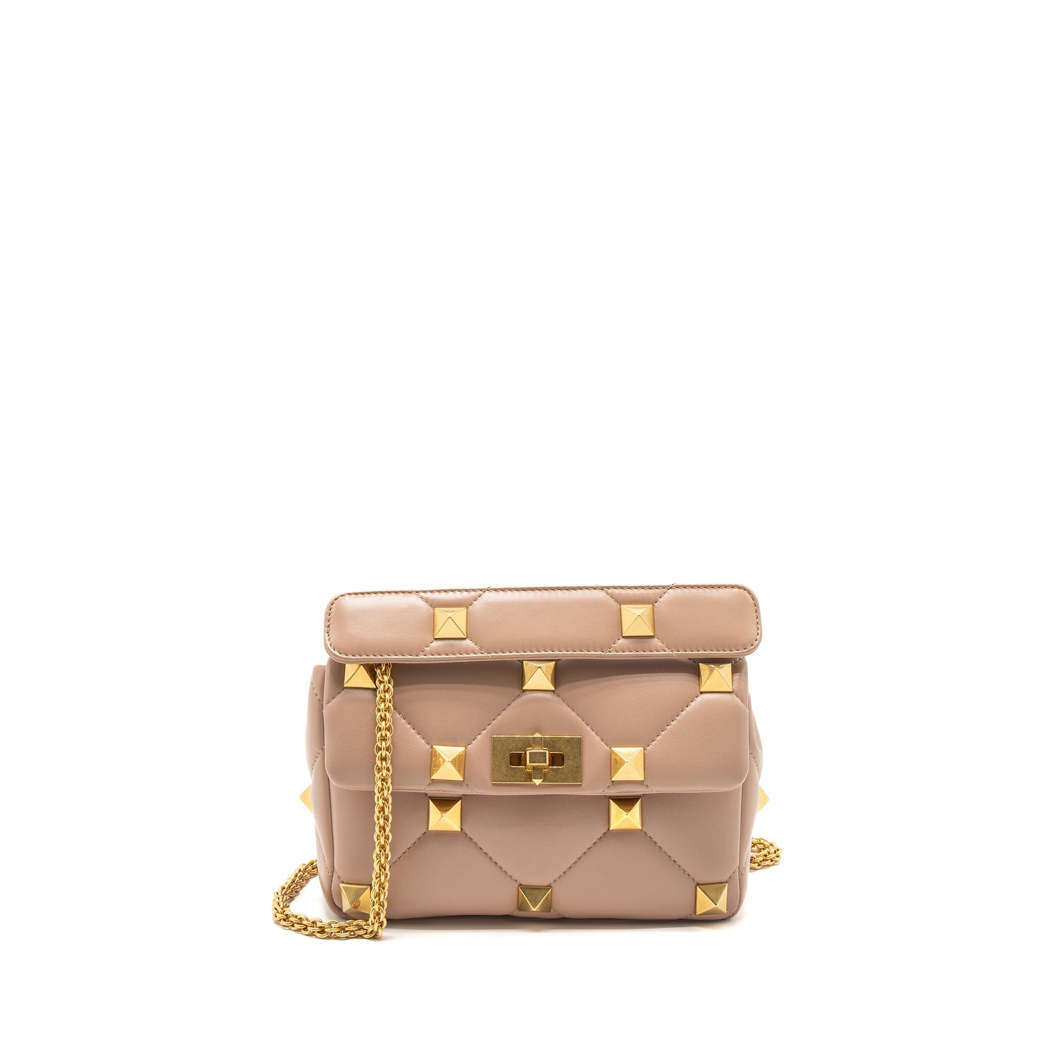 VALENTINO MEDIUM ROMAN STUD SHOULDER BAG NAPPA POUDRE GHW