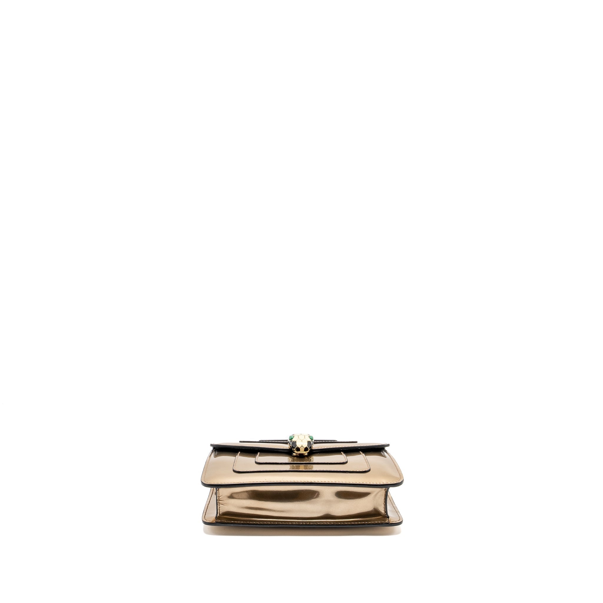 BVLGARI SERPENTI FOREVER SHOULDER BAG PATENT METALLIC GOLD GHW