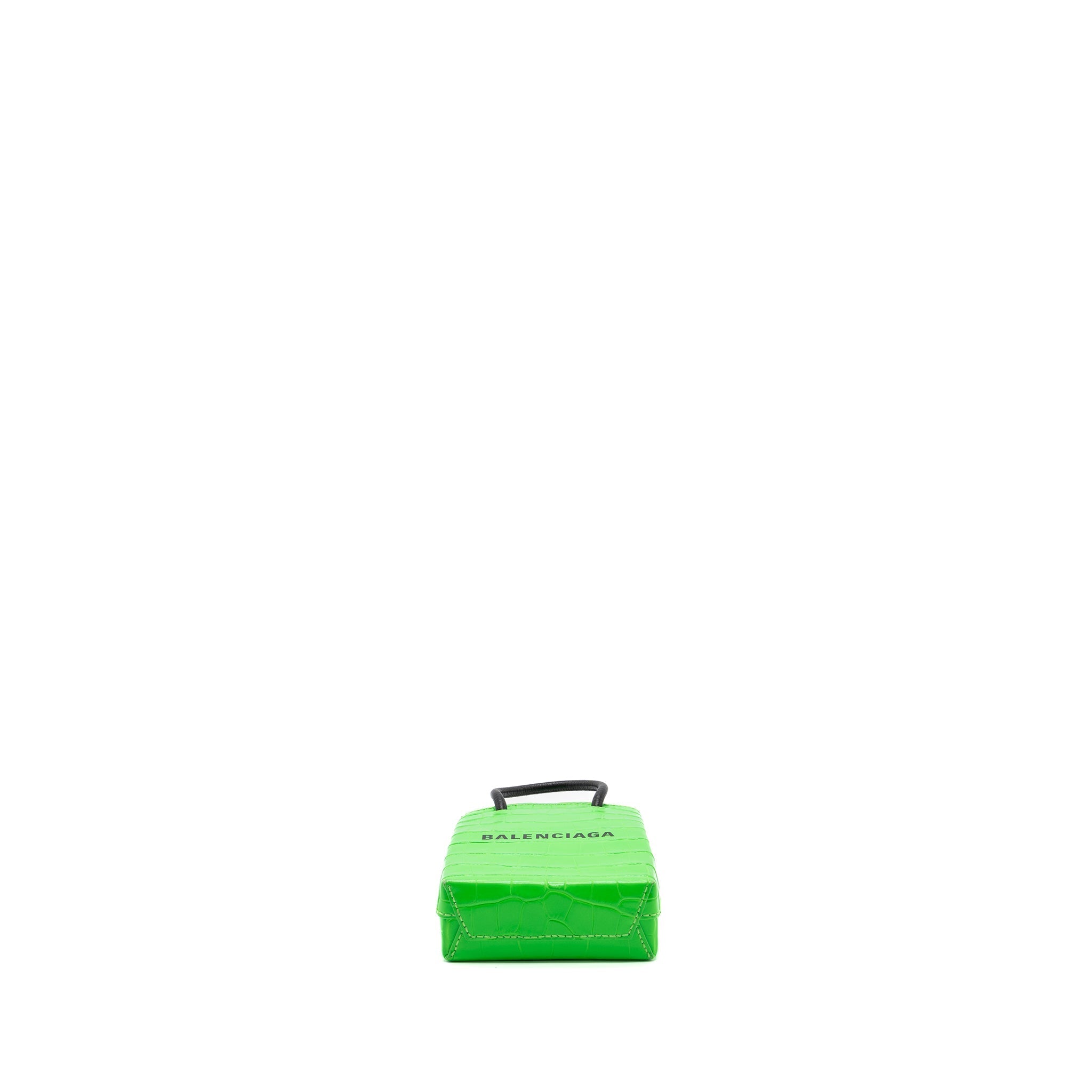 BALENCIAGA SHOPPING IPHONE HOLDER CROC-EMBOSSED LEATHER GREEN/BLACK SHW