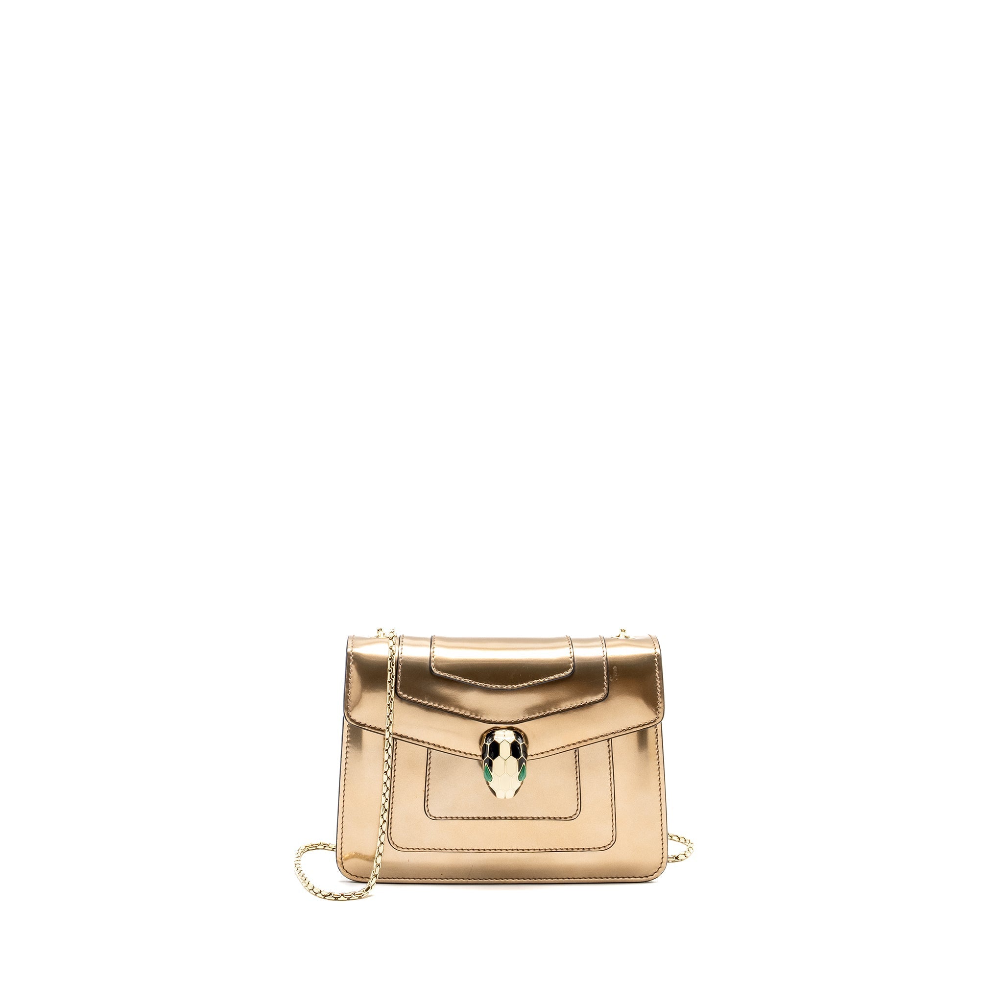 BVLGARI SERPENTI FOREVER SHOULDER BAG PATENT METALLIC GOLD GHW