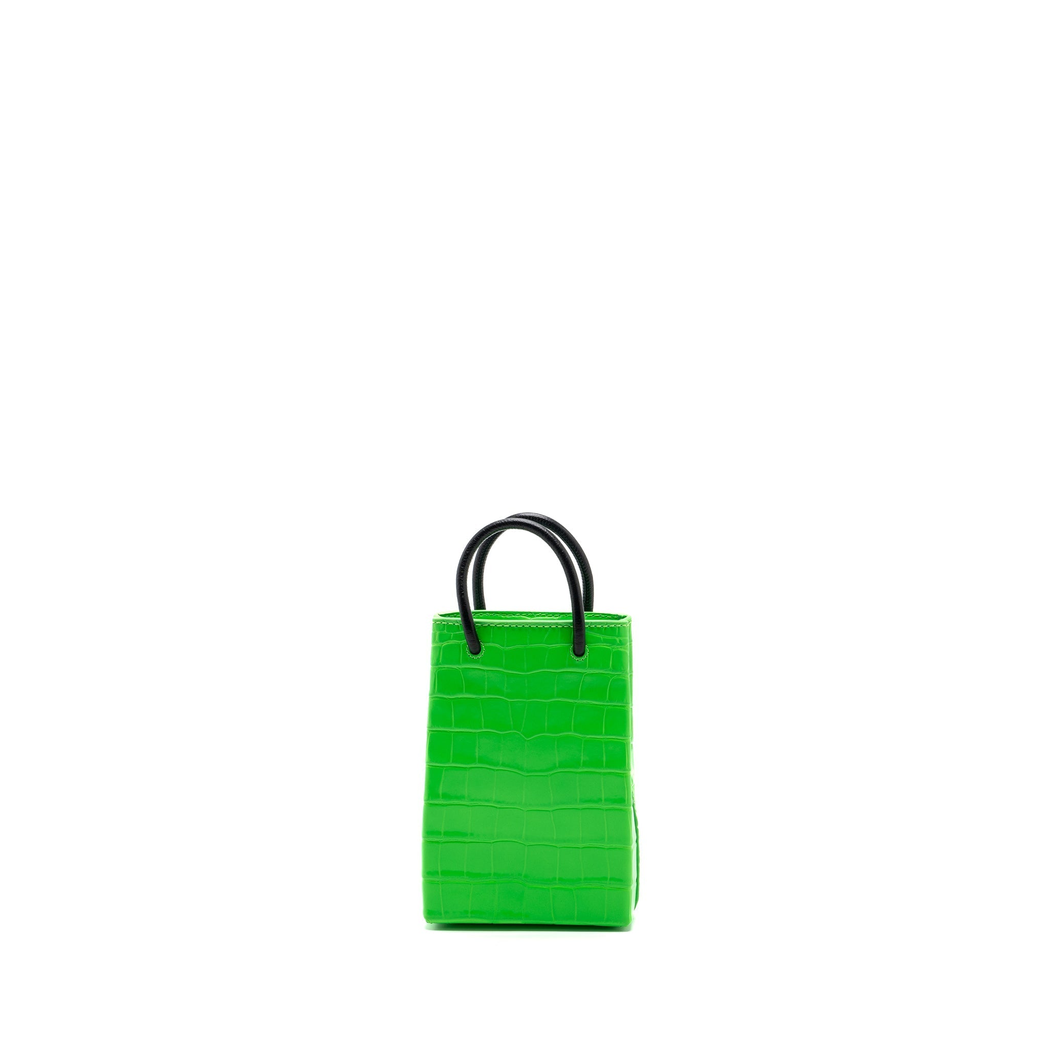BALENCIAGA SHOPPING IPHONE HOLDER CROC-EMBOSSED LEATHER GREEN/BLACK SHW