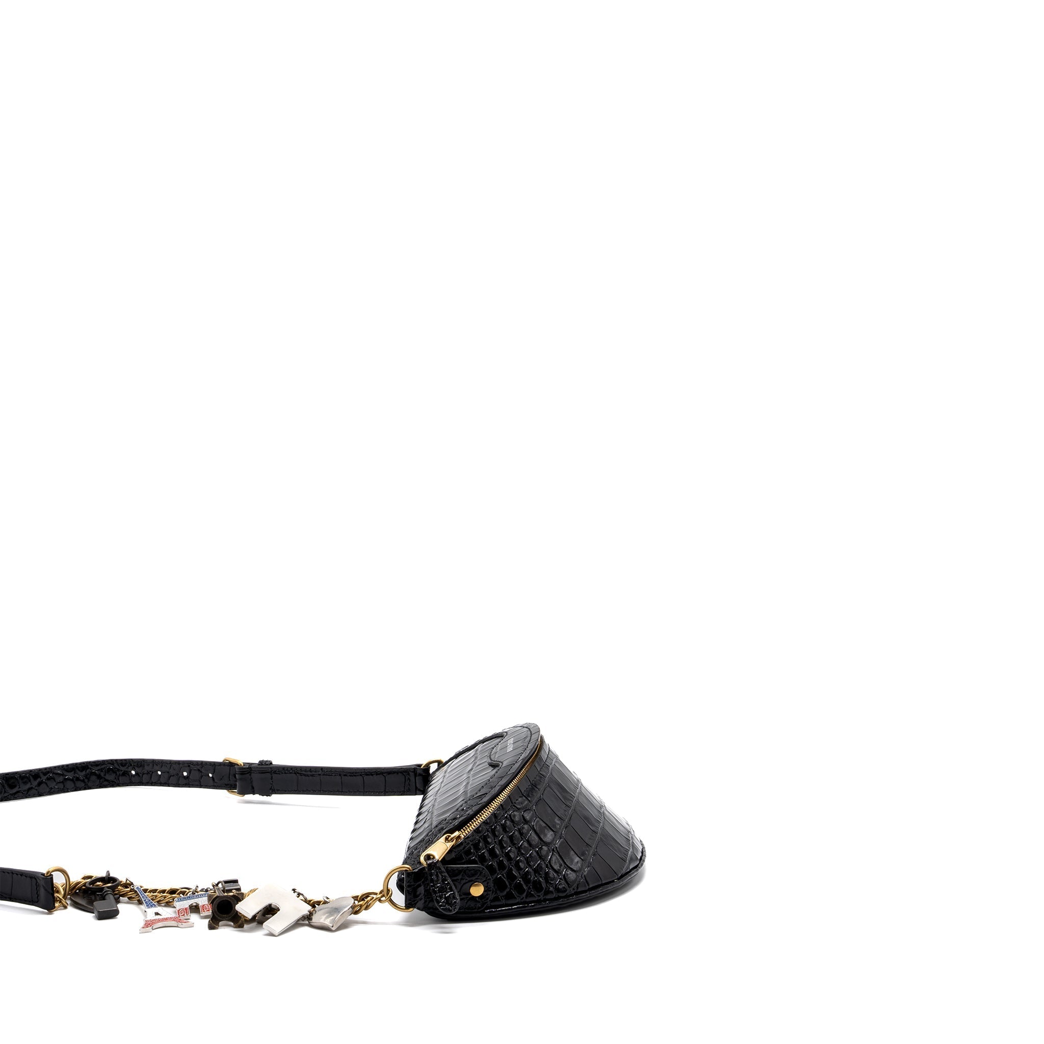BALENCIAGA SOUVENIR BELT BAG CROC-EMBOSSED CALFSKIN BLACK GHW