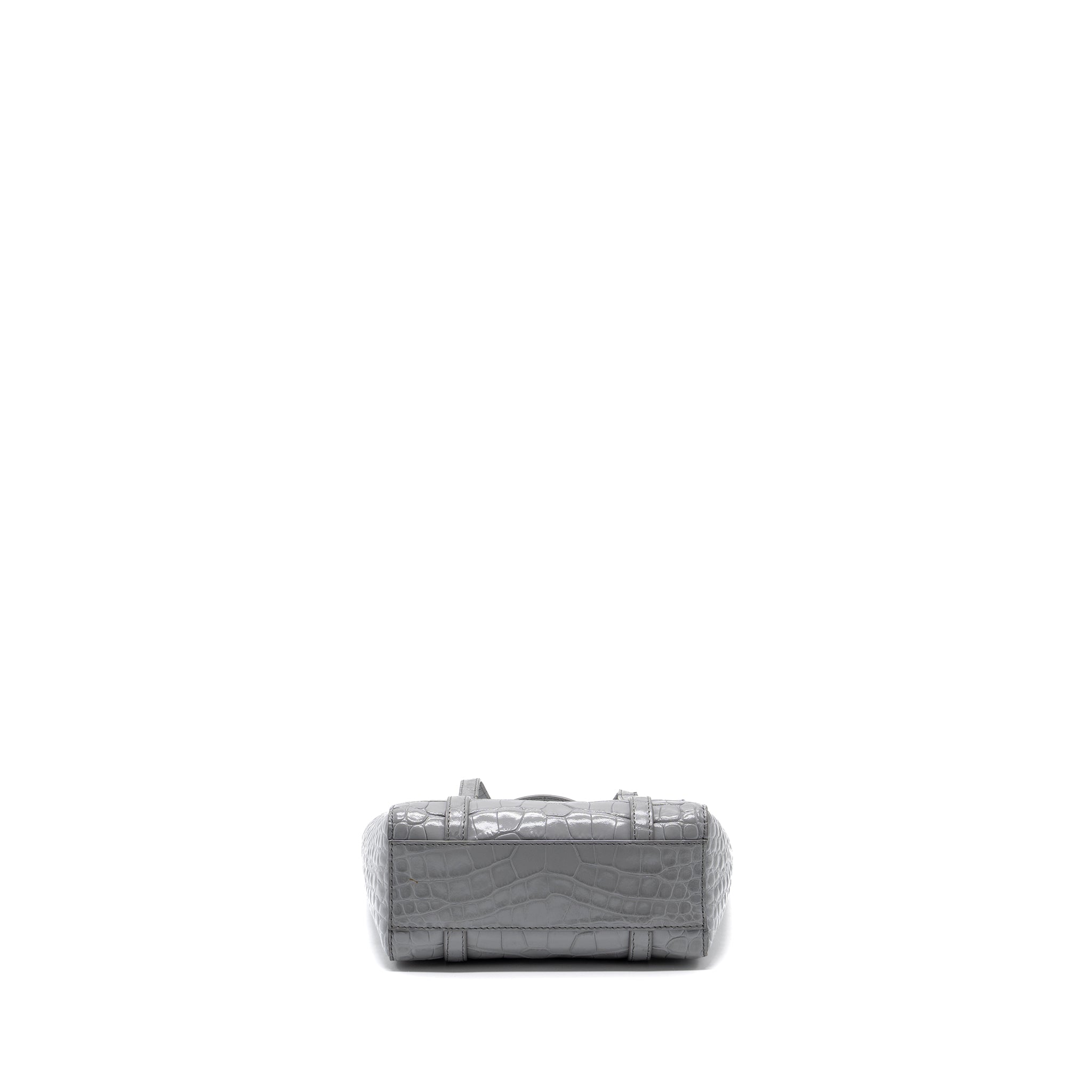 BALENCIAGA XXS EVERYDAY TOTE BAG CROC-EMBOSSED CALFSKIN GREY SHW