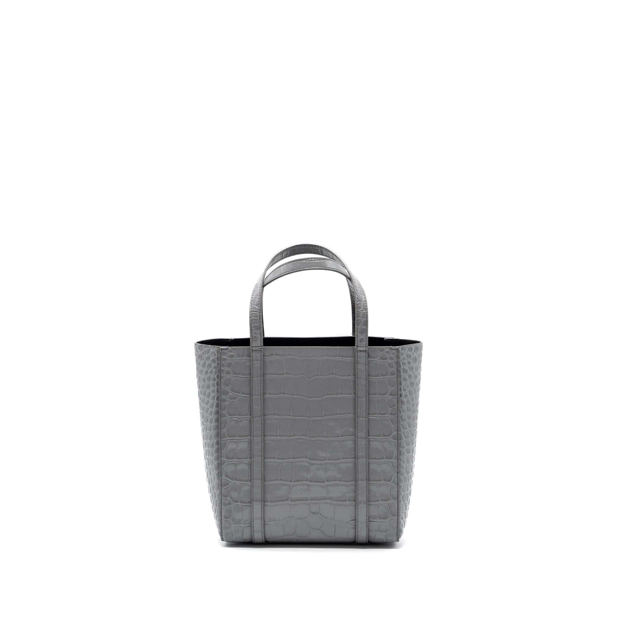 BALENCIAGA XXS EVERYDAY TOTE BAG CROC-EMBOSSED CALFSKIN GREY SHW