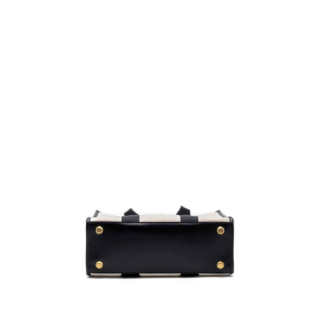 BALENCIAGA SMALL TOTE BAG CANVAS/ LEATHER BLACK/WHITE GHW