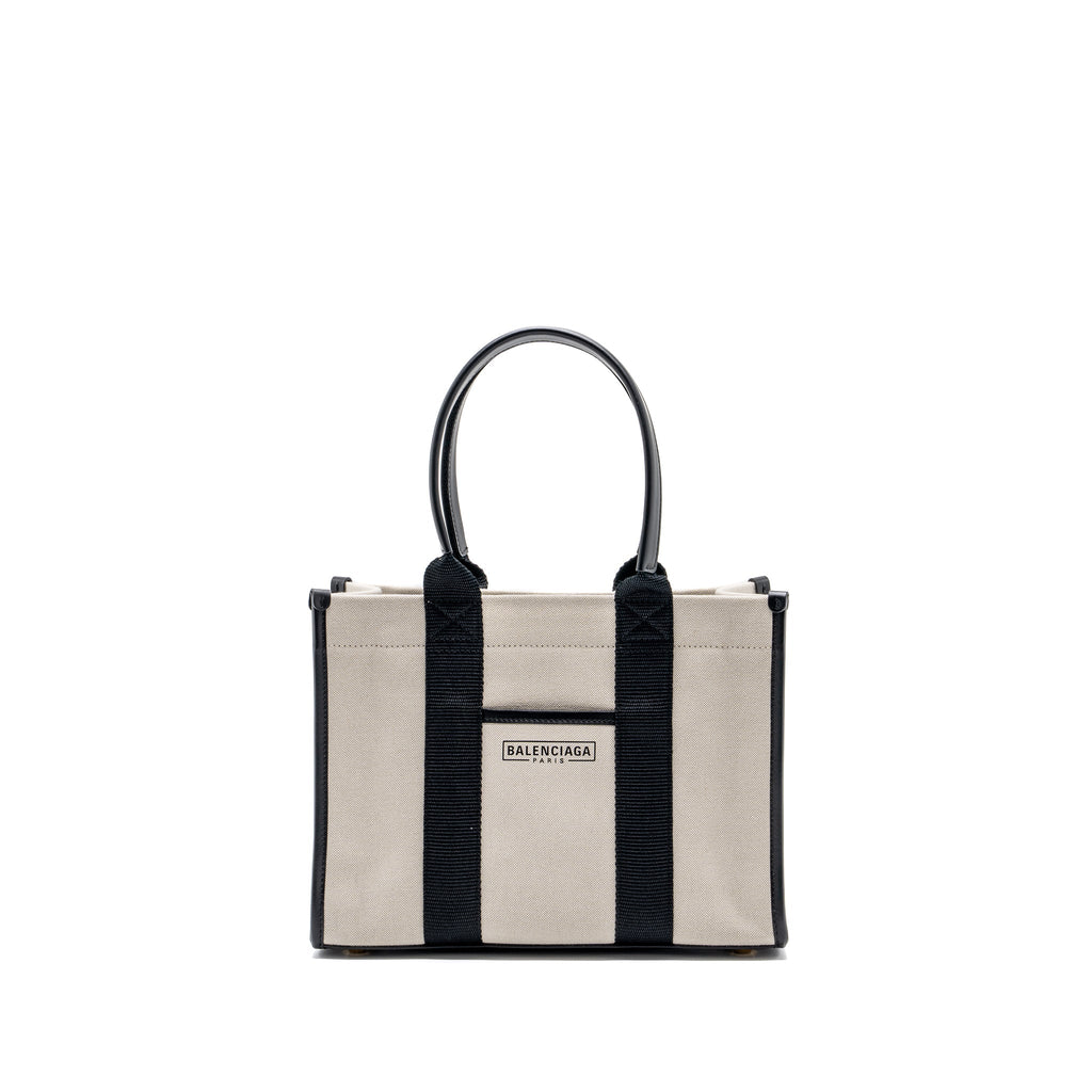 BALENCIAGA SMALL TOTE BAG CANVAS/ LEATHER BLACK/WHITE GHW