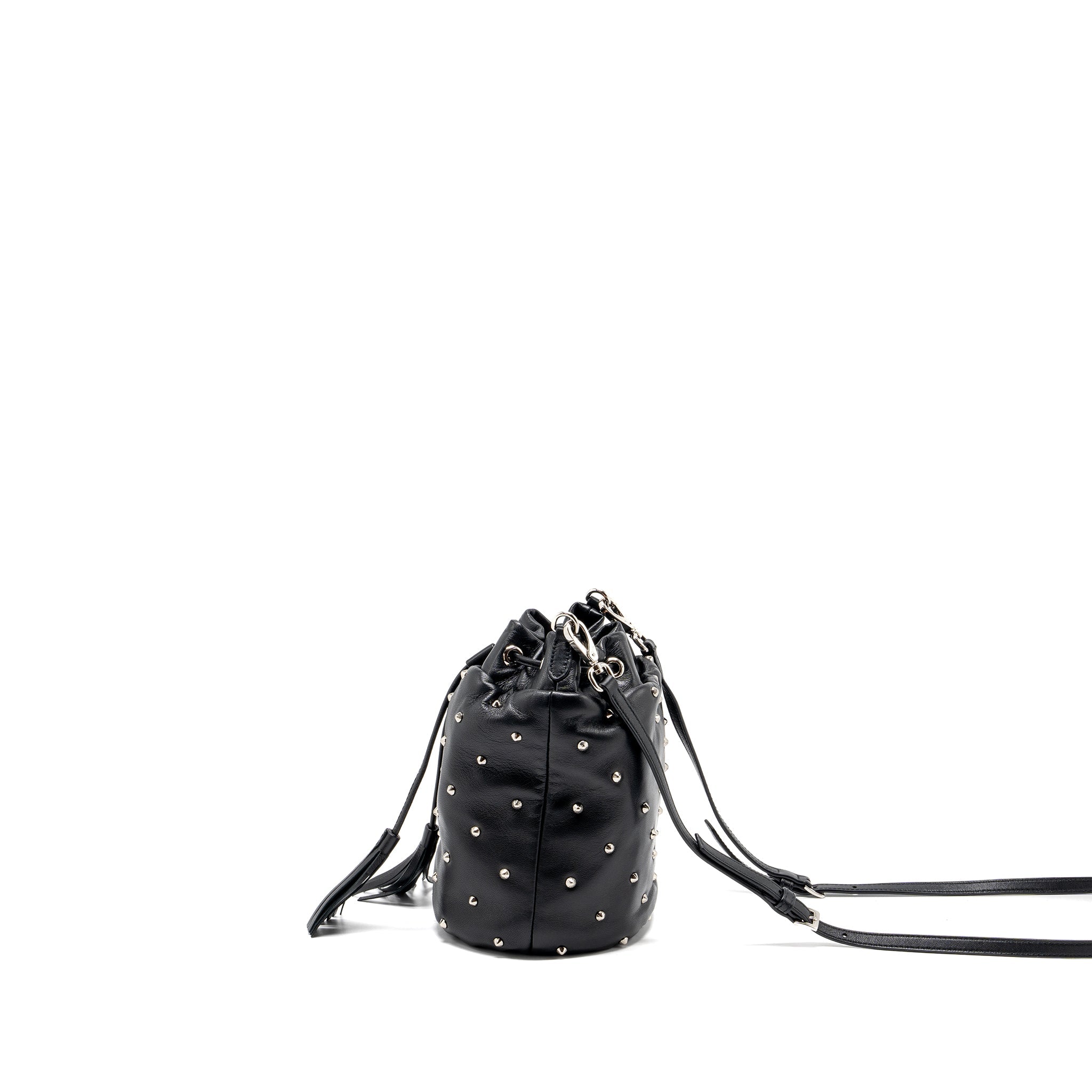 MIU MIU SMALL BUCKET BAG STUDDED NAPPA LAMBSKIN BLACK SHW