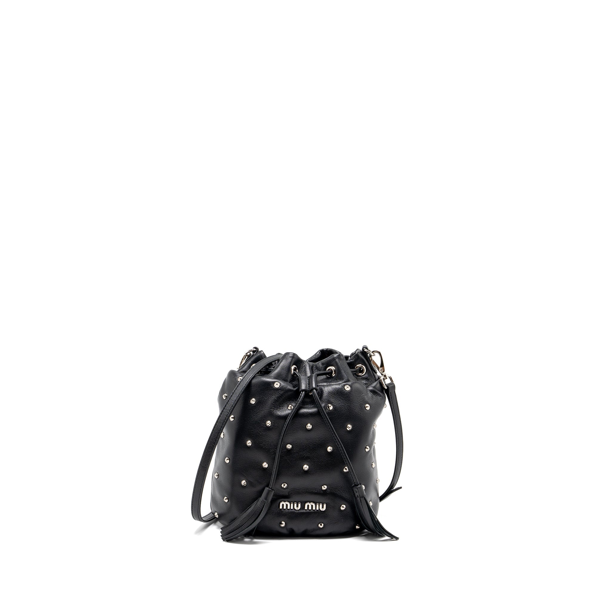 MIU MIU SMALL BUCKET BAG STUDDED NAPPA LAMBSKIN BLACK SHW