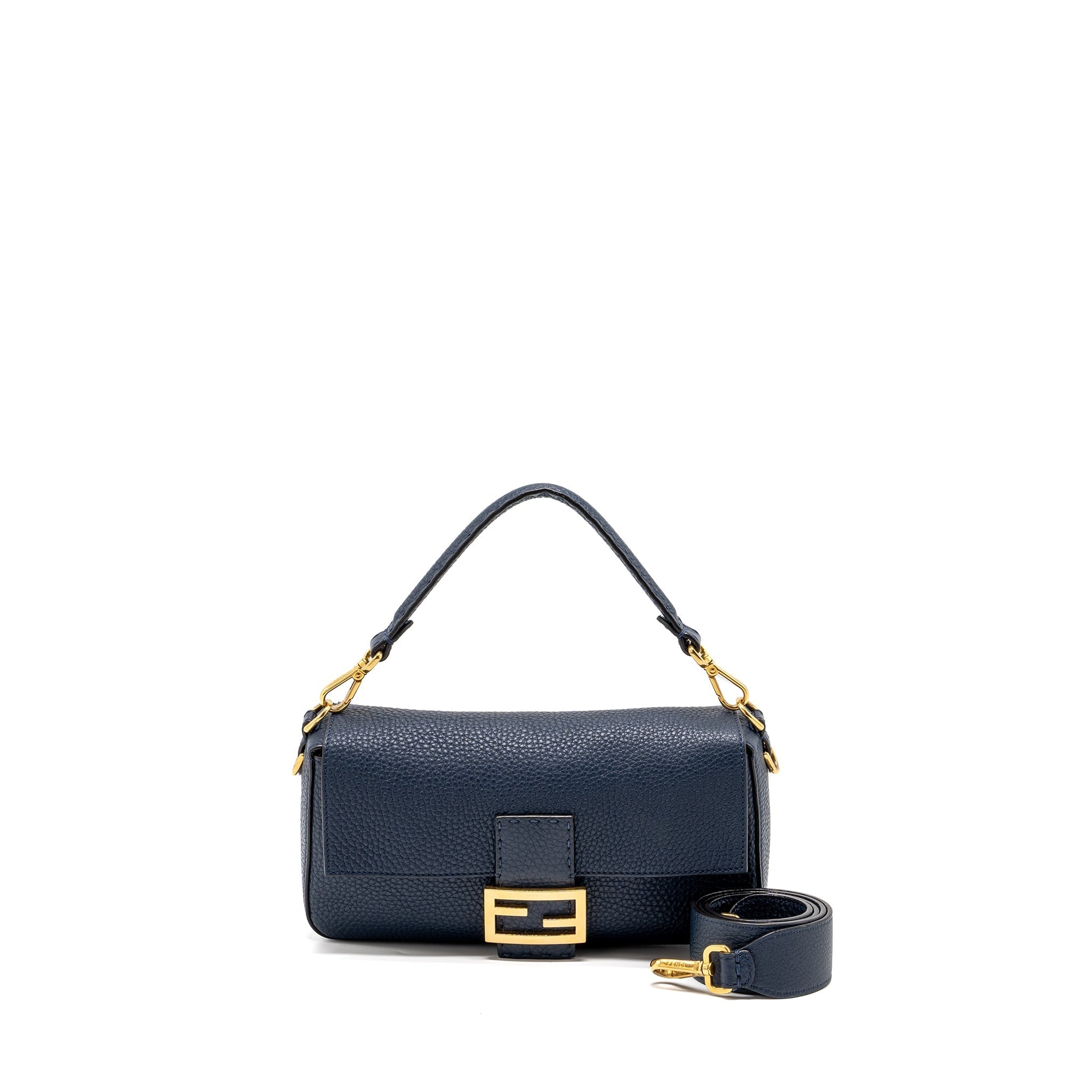 FENDI BAGUETTE BAG GRAINED CALFSKIN DARK BLUE GHW