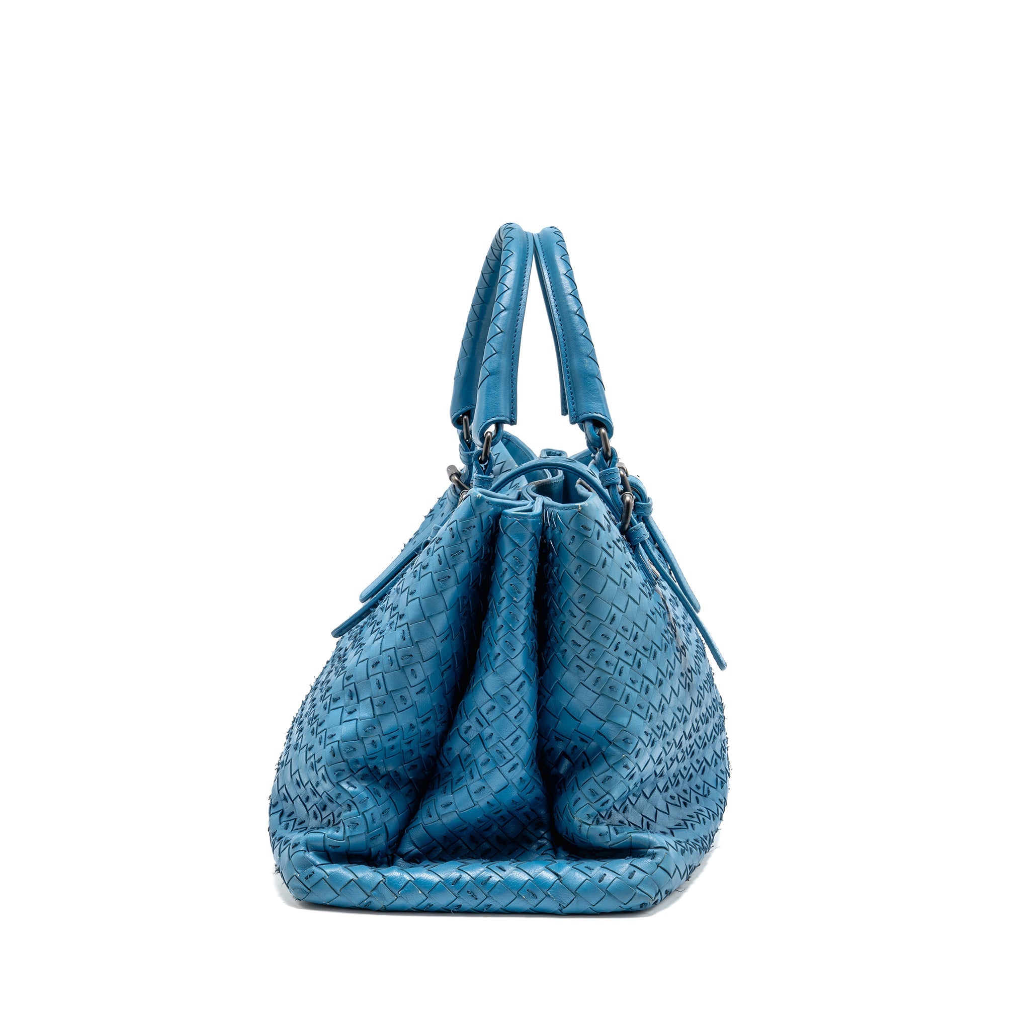 BOTTEGA VENETA INTRECCIATO ROMA LARGE TOTE BAG LEATHER BLUE BLACK HARDWARE