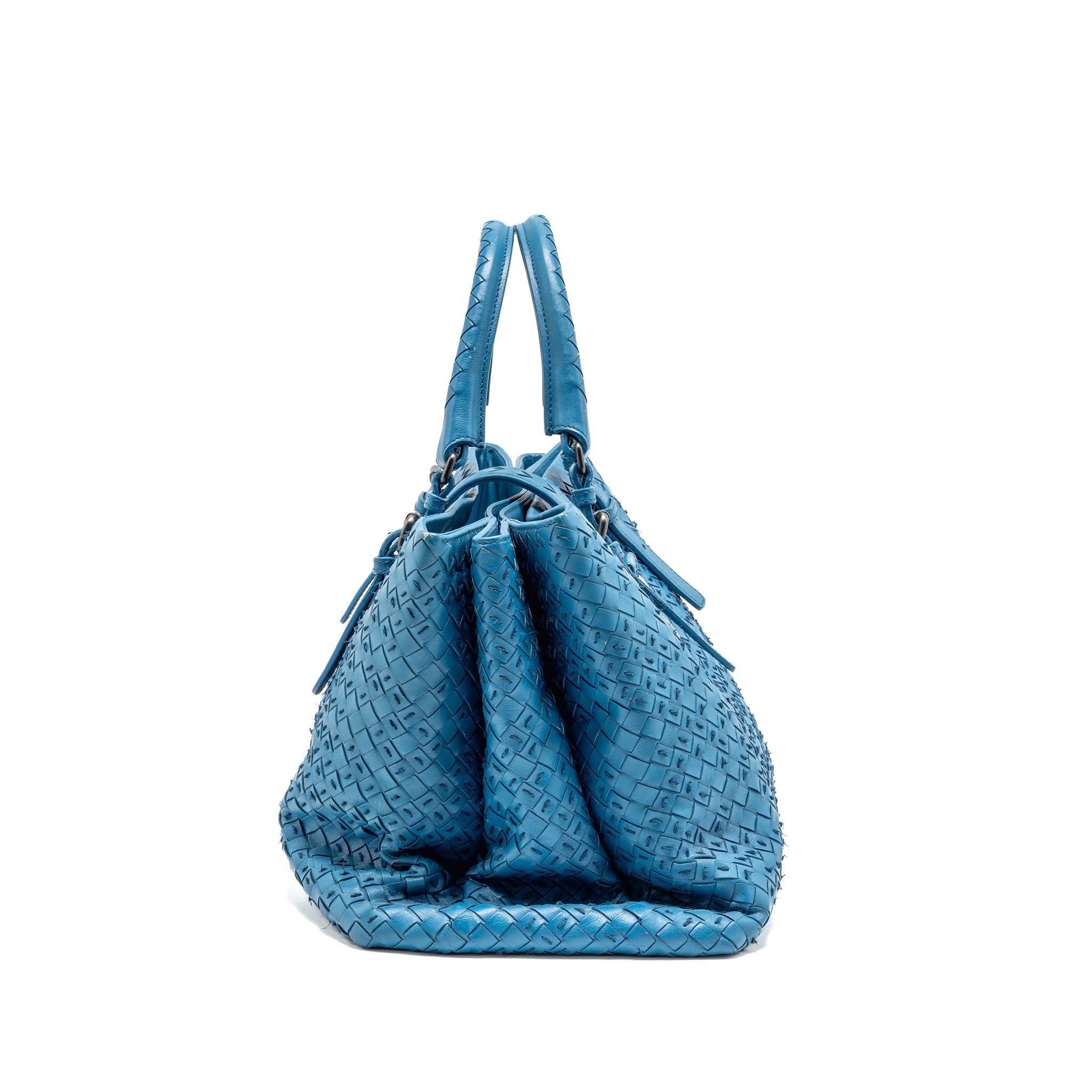 BOTTEGA VENETA INTRECCIATO ROMA LARGE TOTE BAG LEATHER BLUE BLACK HARDWARE