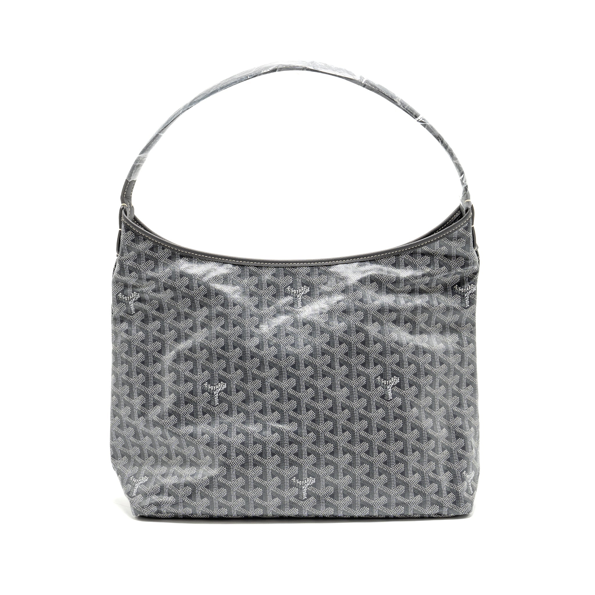GOYARD BOHEME HOBO PM BAG GOYARDINE CANVAS/CALFSKIN GRIS SHW