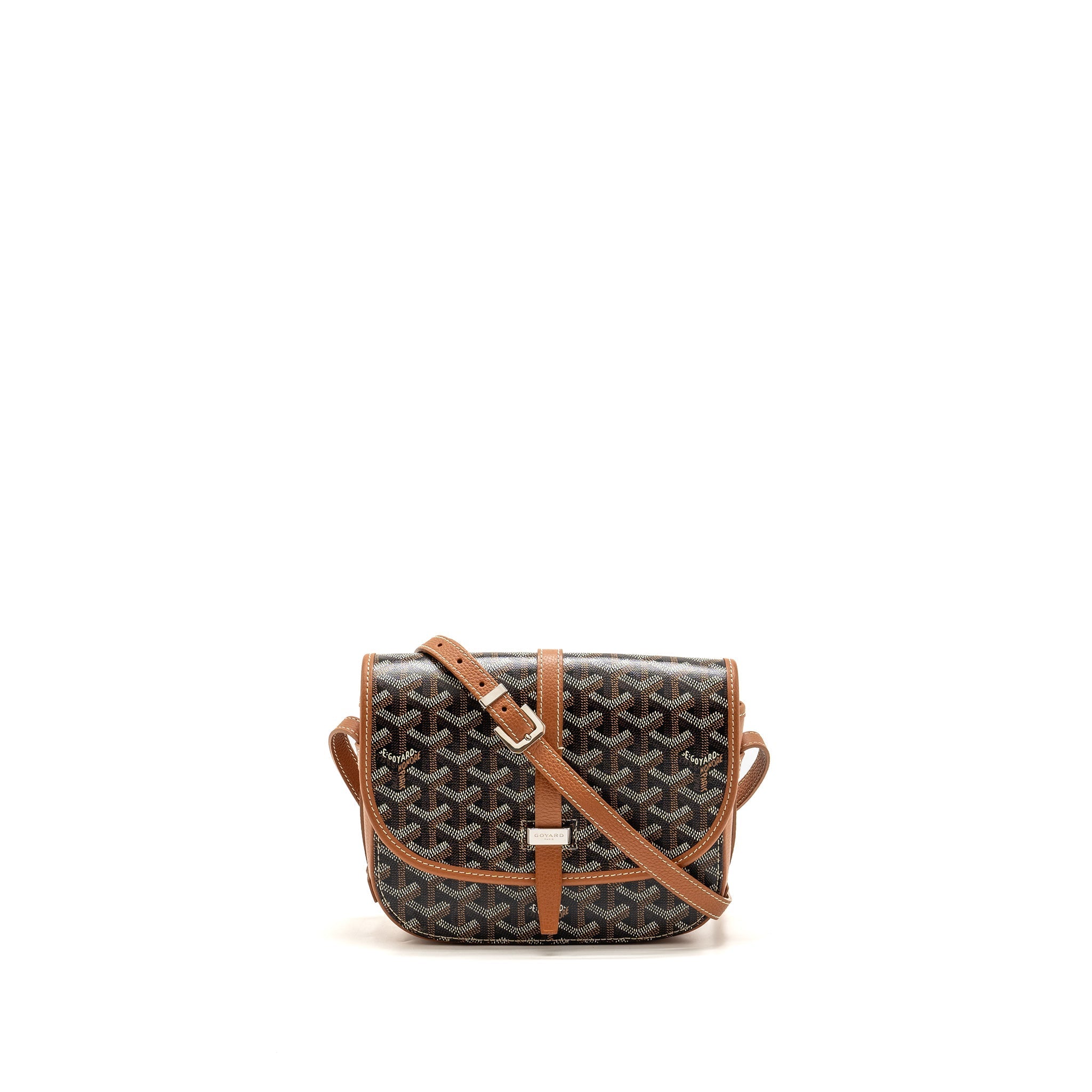 GOYARD BELVEDERE PM MESSENGER BAG GOYARDINE CANVAS/CALFSKIN TAN SHW