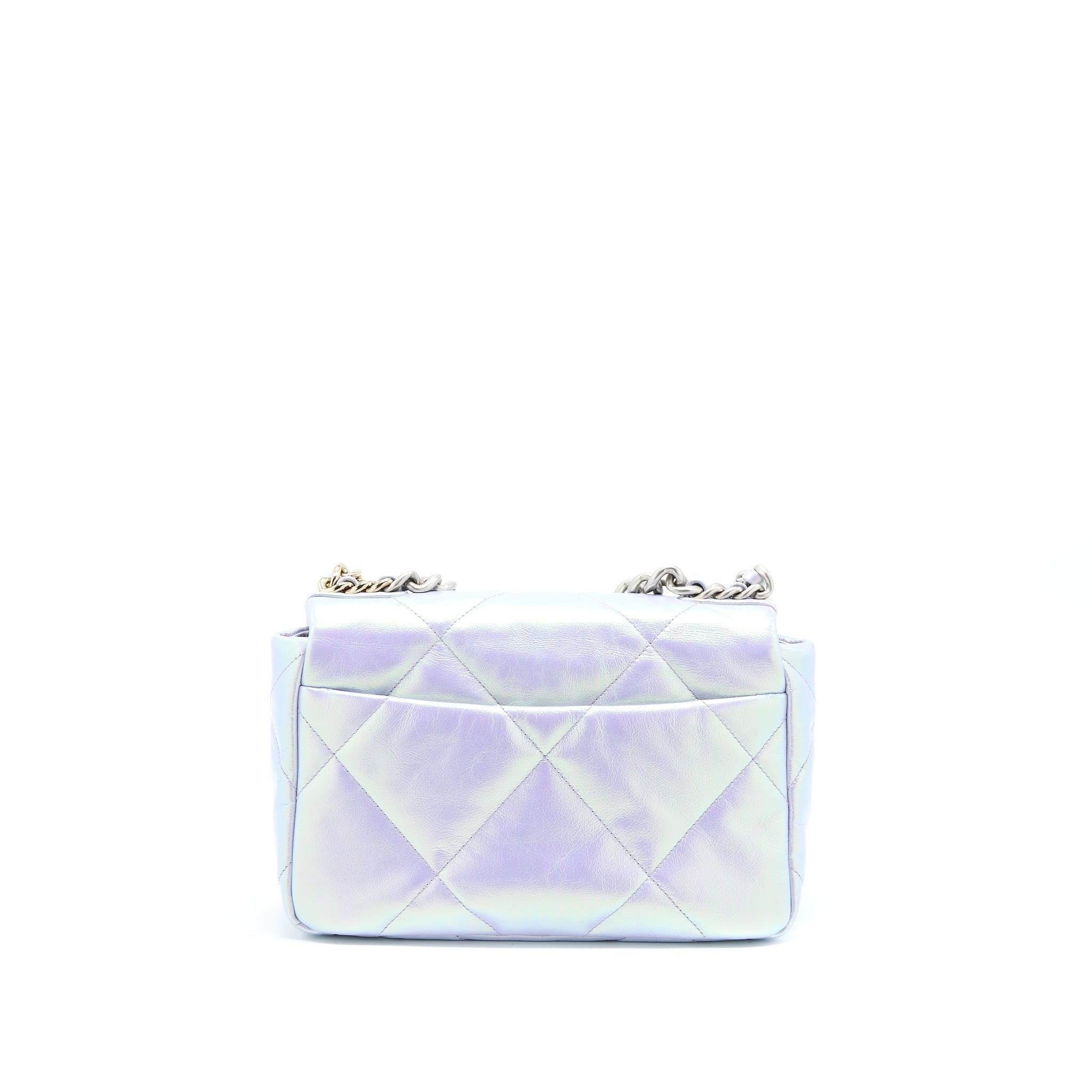 CHANEL SMALL 19 BAG GOATSKIN IRIDESCENT PURPLE MULTICOLOUR HARDWARE (MICROCHIP)