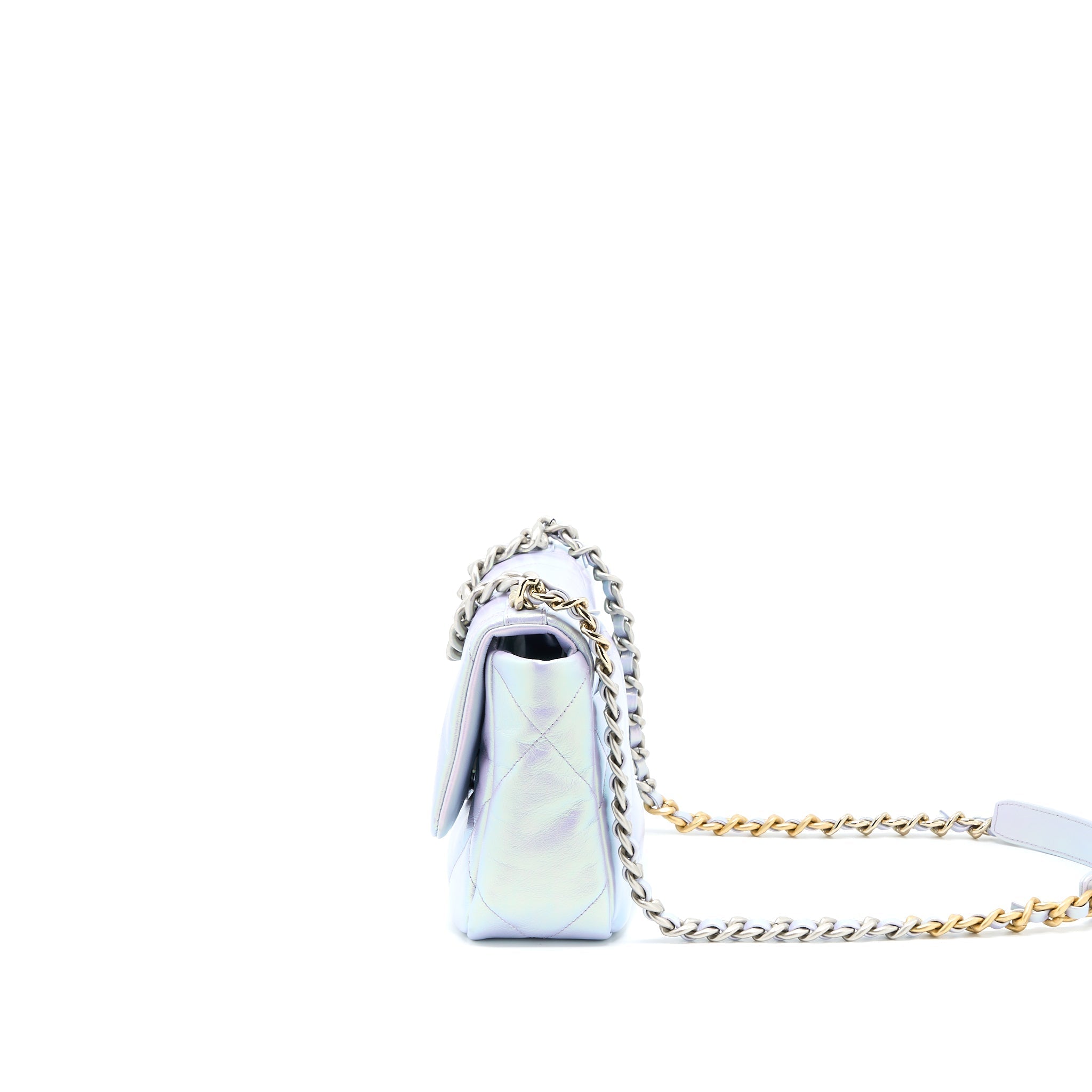 CHANEL SMALL 19 BAG GOATSKIN IRIDESCENT PURPLE MULTICOLOUR HARDWARE (MICROCHIP)