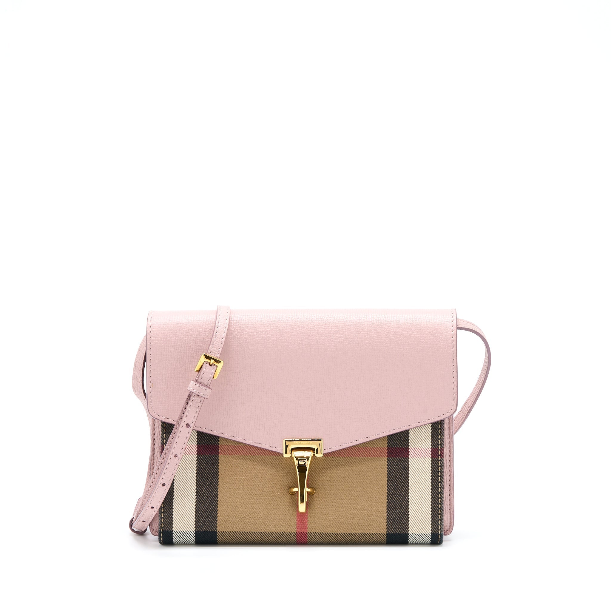 BURBERRY SMALL LEATHER AND HOUSE CHECK CROSSBODY BAG PALE ORCHID