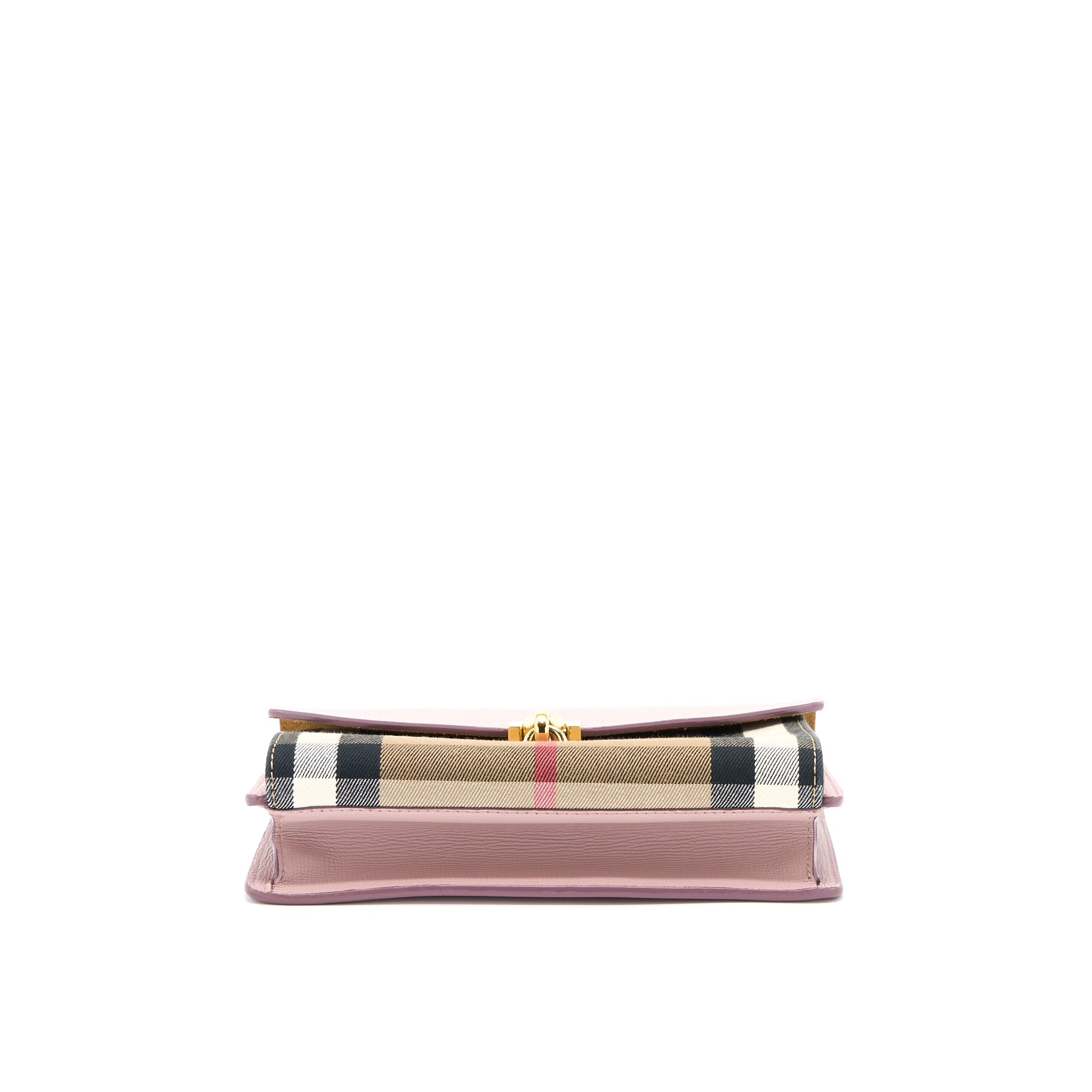 BURBERRY SMALL LEATHER AND HOUSE CHECK CROSSBODY BAG PALE ORCHID