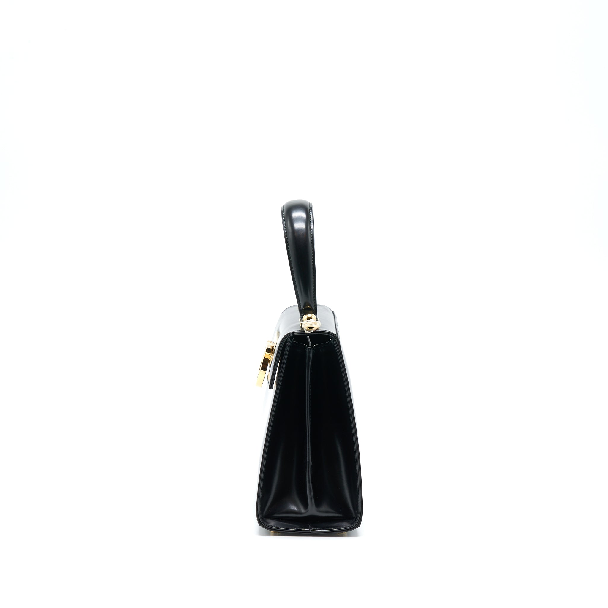 SALVATORE FERRAGAMO GANCINI TOP HANDLE BAG CALFSKIN BLACK GHW