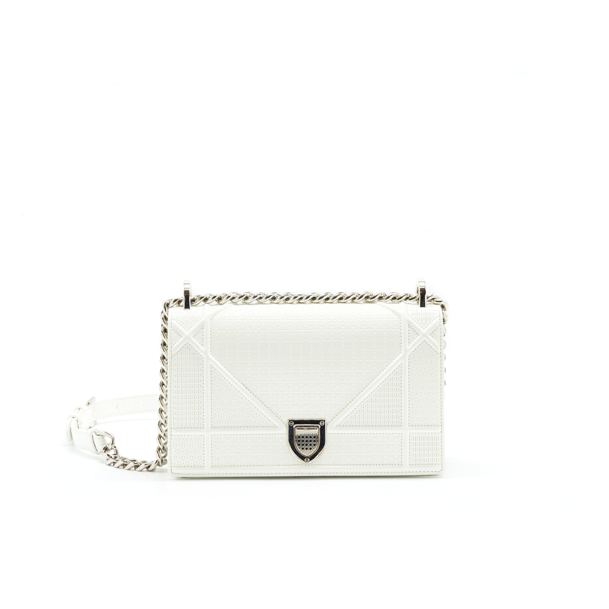 CHRISTIAN DIOR SMALL CANNAGE DIORAMA PATENT LEATHER IN WHITE SHW
