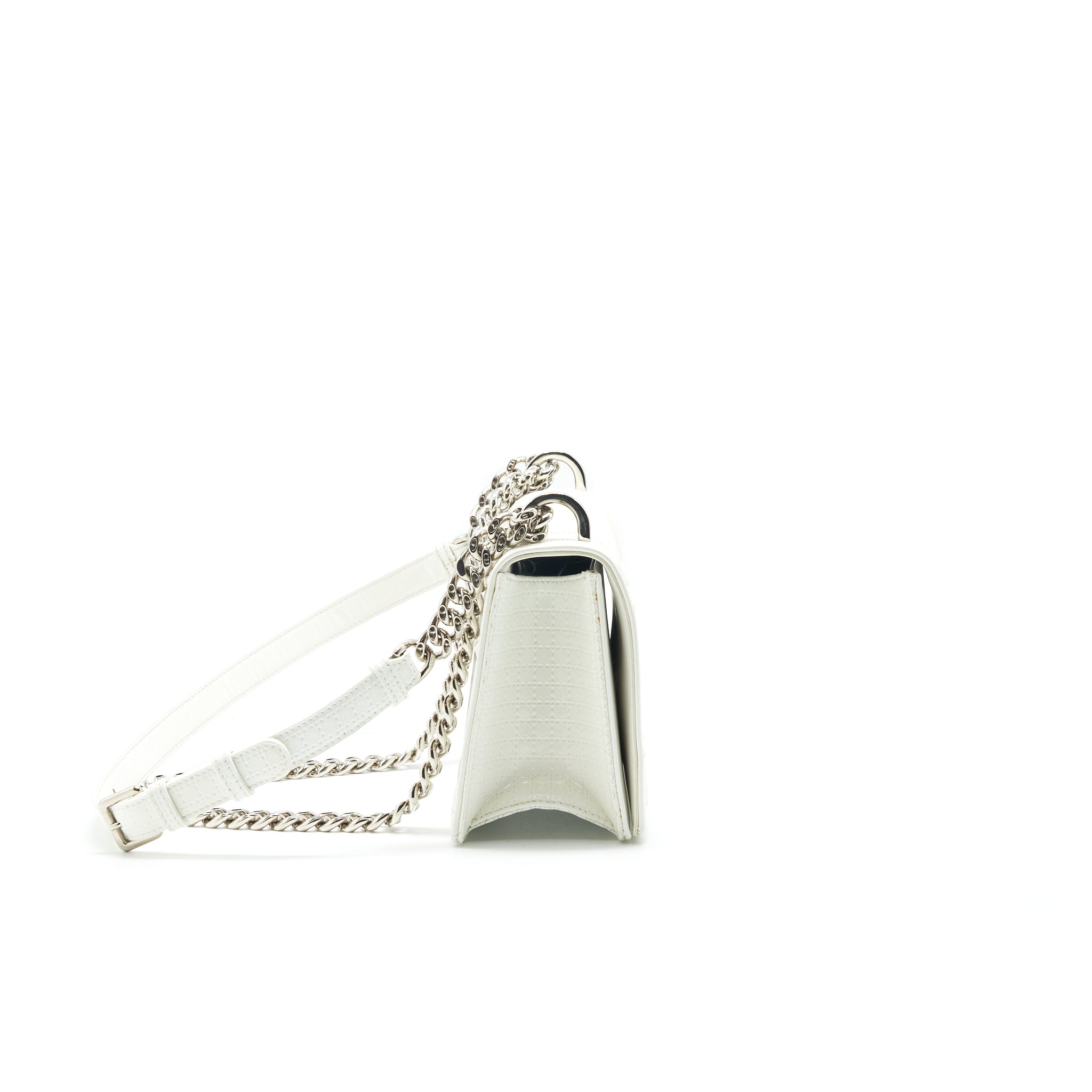 CHRISTIAN DIOR SMALL CANNAGE DIORAMA PATENT LEATHER IN WHITE SHW