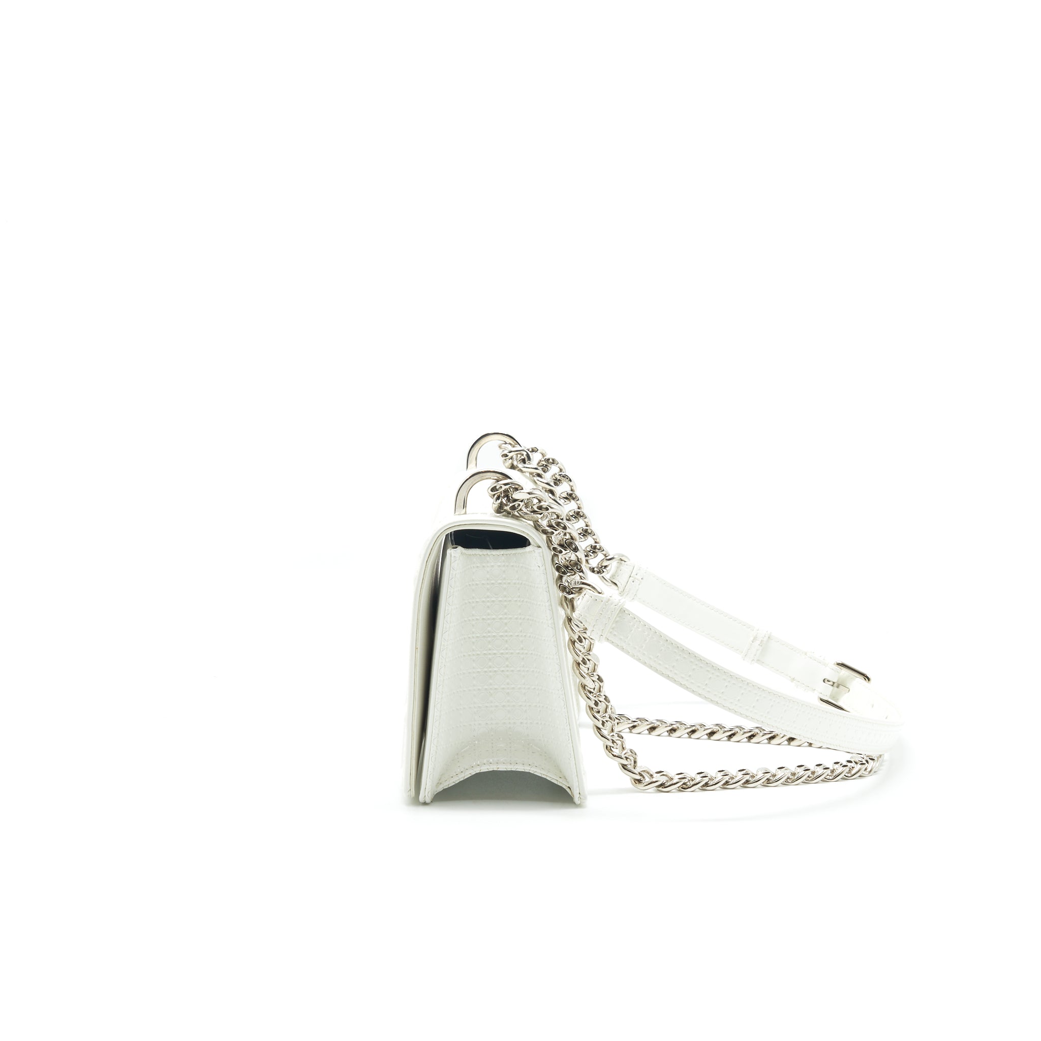 CHRISTIAN DIOR SMALL CANNAGE DIORAMA PATENT LEATHER IN WHITE SHW