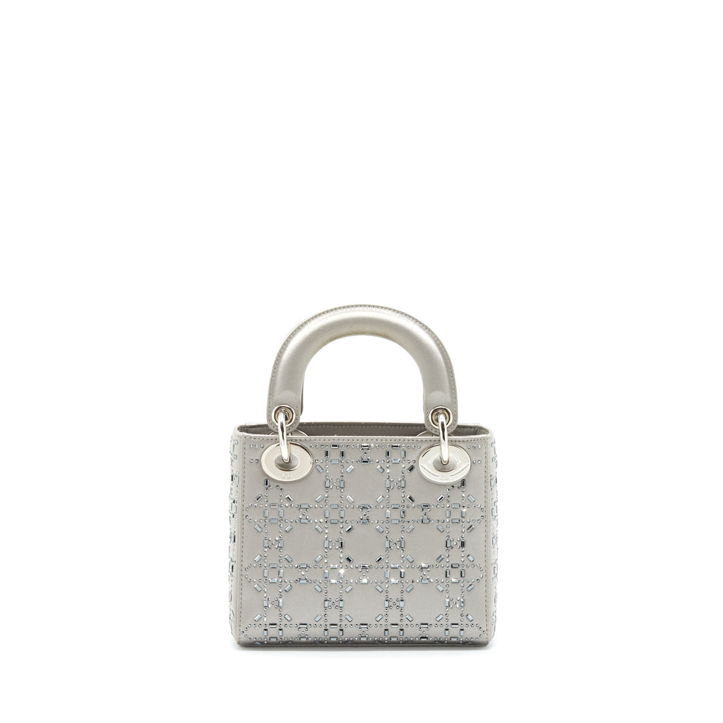 DIOR MINI LADY DIOR SATIN CRYSTAL CANNAGE GREY SHW