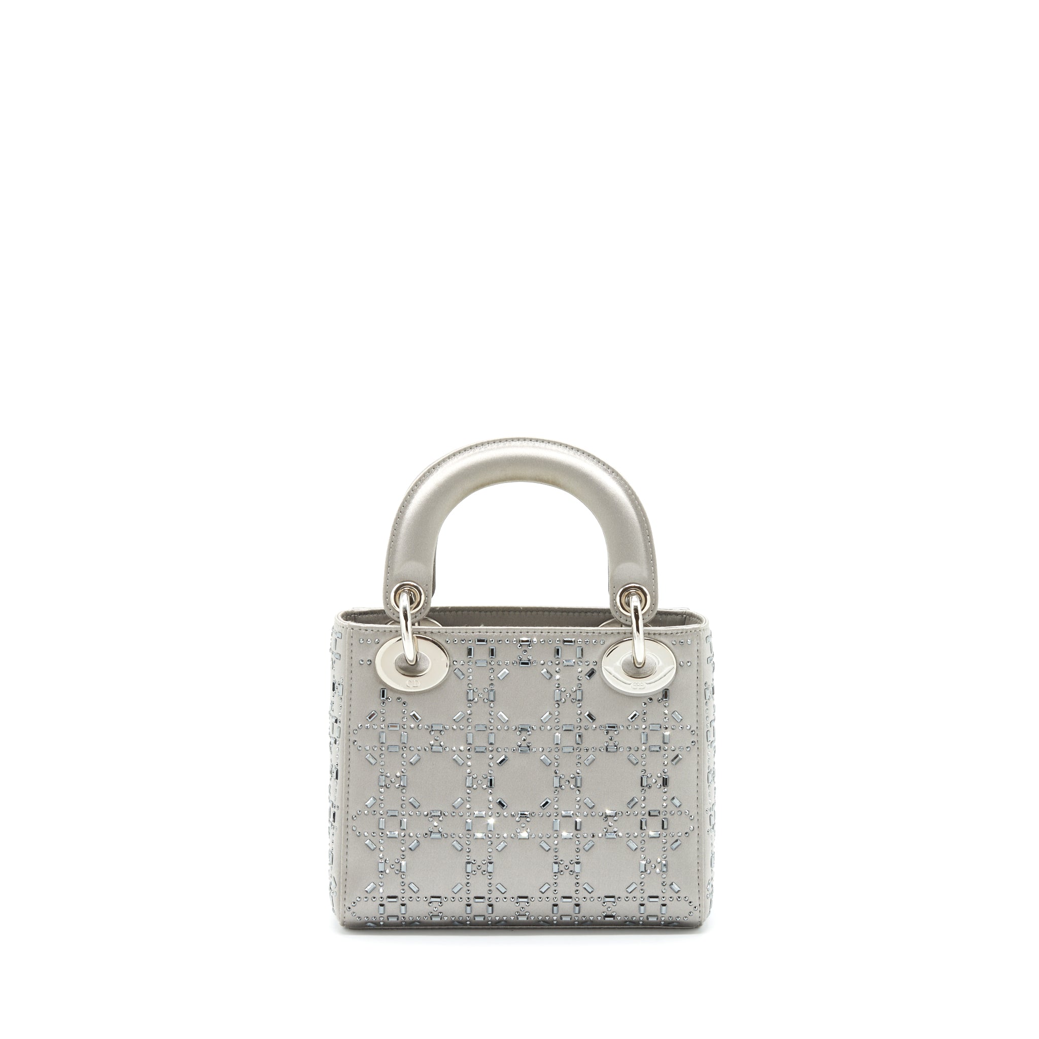DIOR MINI LADY DIOR SATIN CRYSTAL CANNAGE GREY SHW