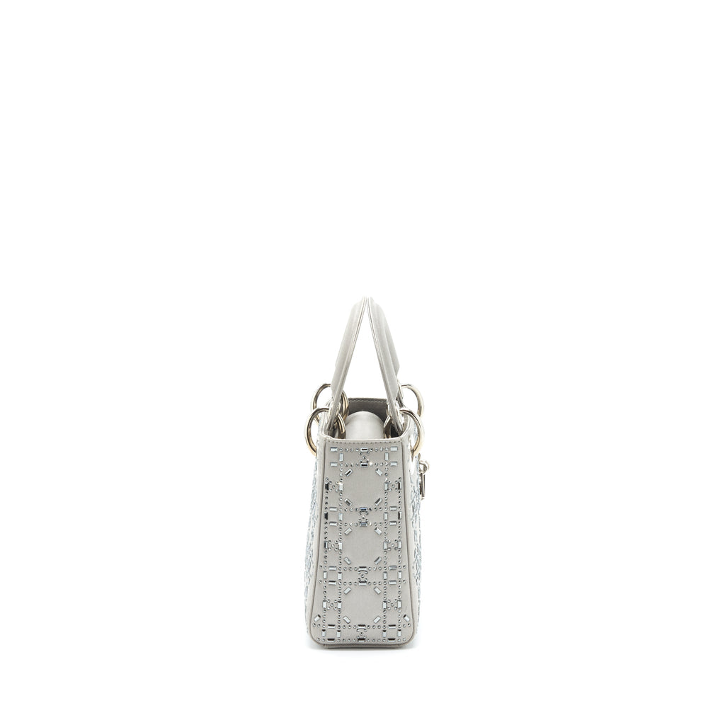 DIOR MINI LADY DIOR SATIN CRYSTAL CANNAGE GREY SHW