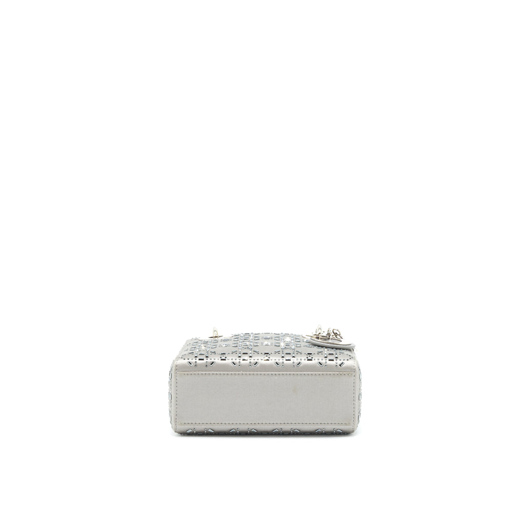 DIOR MINI LADY DIOR SATIN CRYSTAL CANNAGE GREY SHW