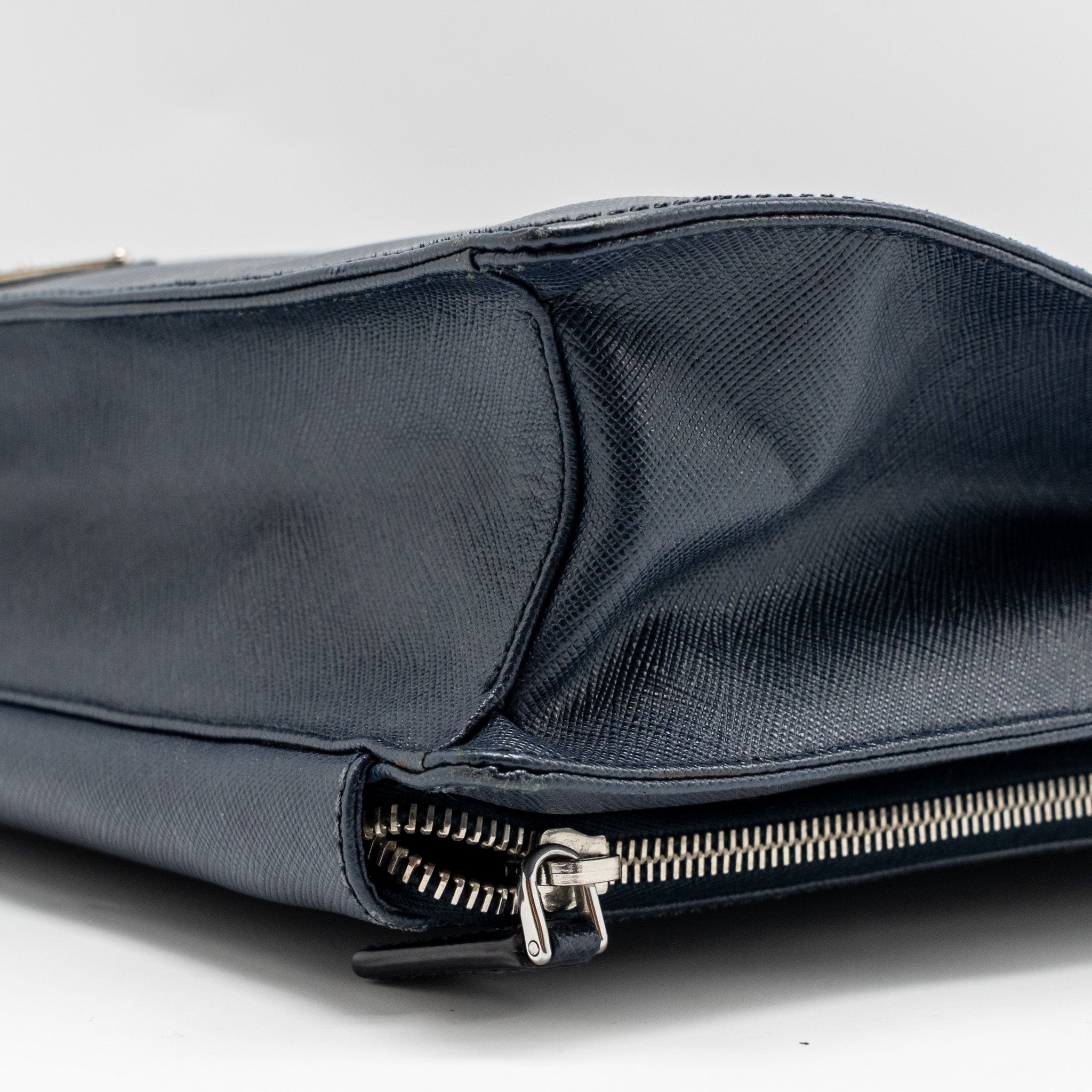 PRADA SAFFIANO TRAVEL BRIEFCASE CALFSKIN DARK BLUE SHW