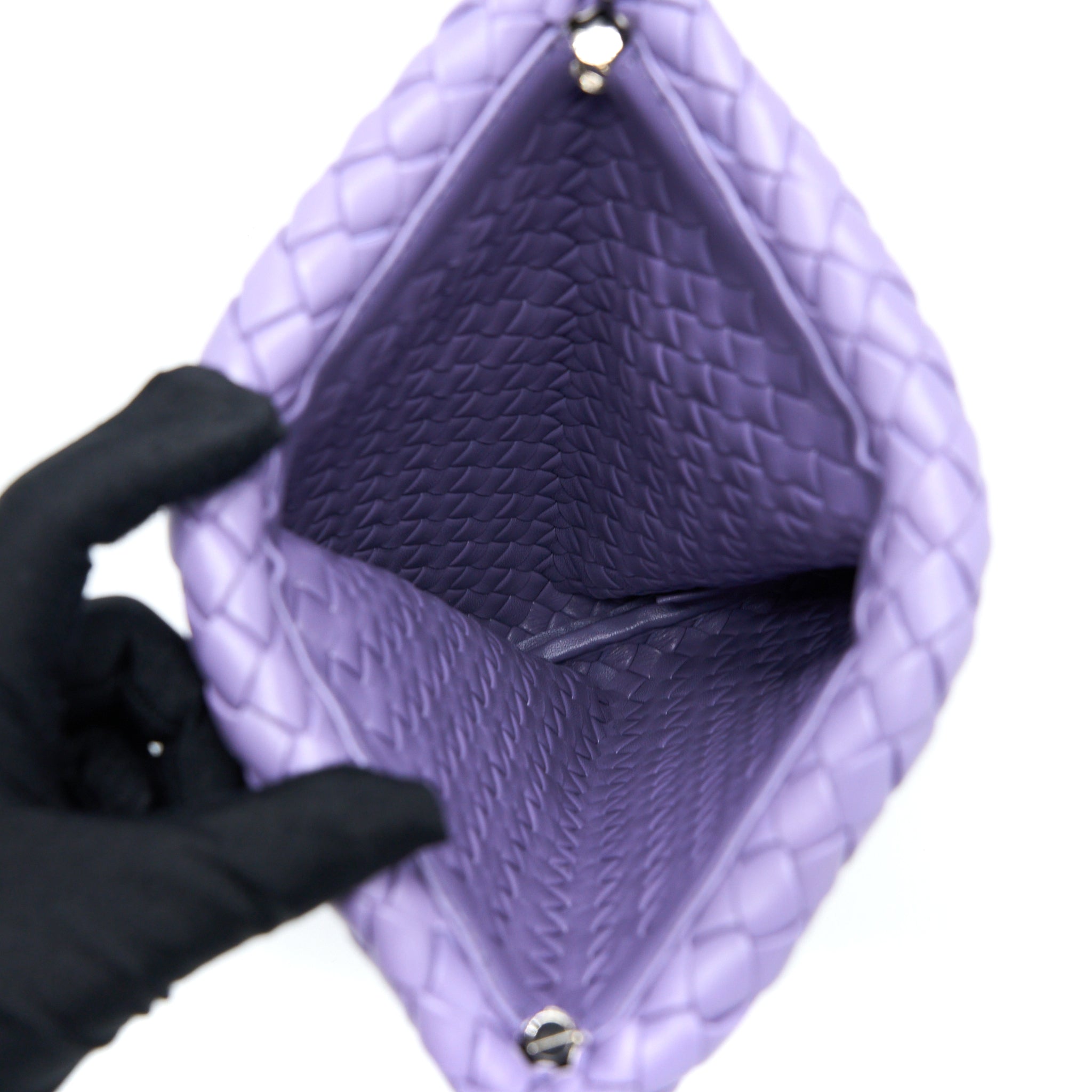 BOTTEGA VENETA CRISSCROSS CLUTCH BAG LAVENDER SHW