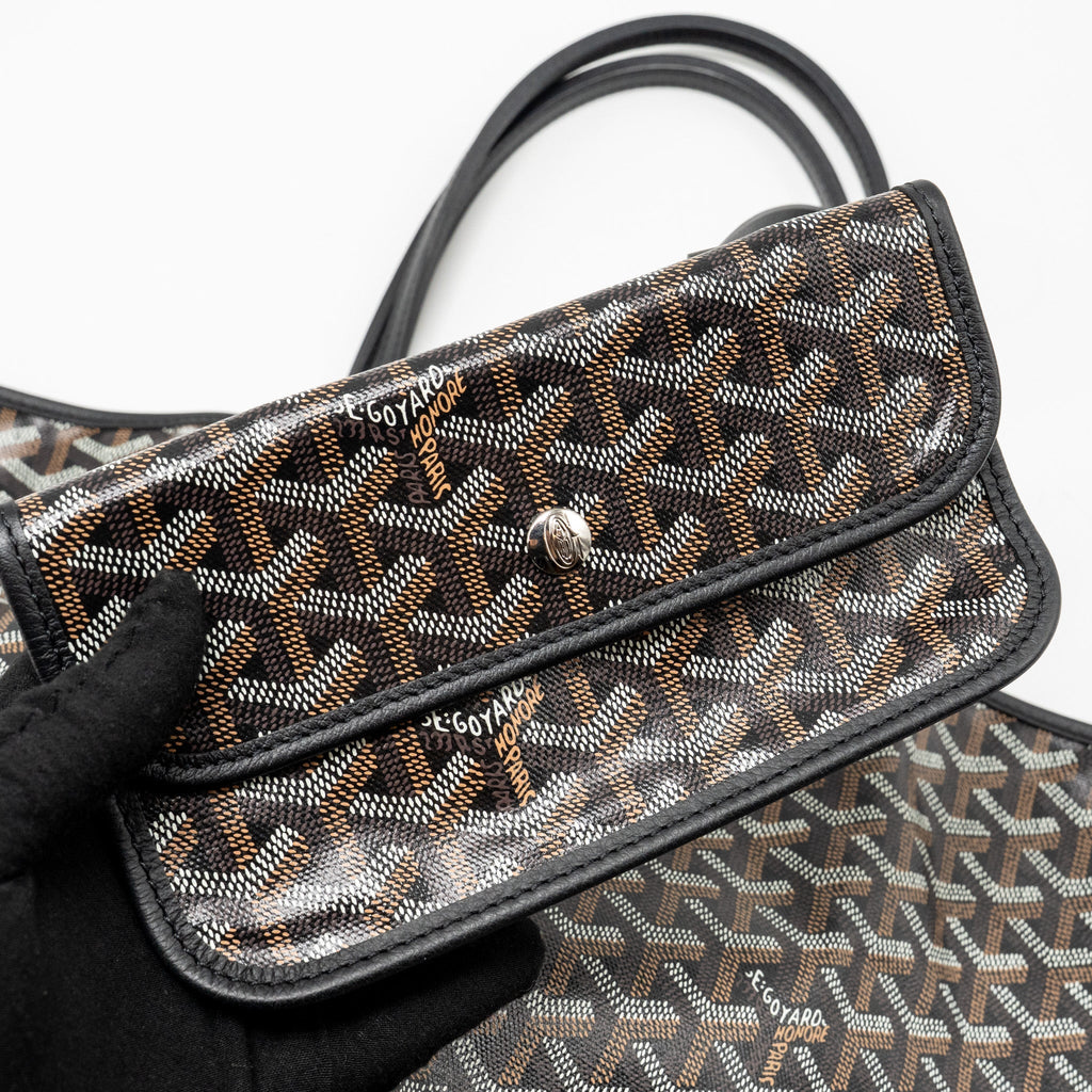GOYARD SAINT LOUIS PM TOTE GOYARDINE CANVAS/CALFSKIN BLACK SHW